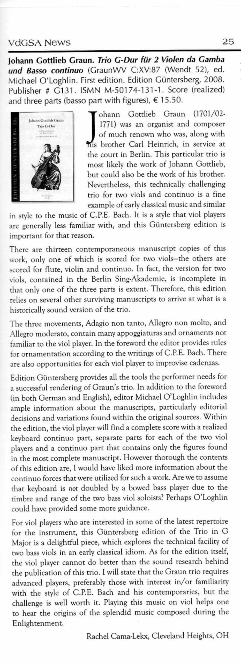 Johann Gottlieb Graun (1701/02-1771) Trio G-Dur für 2 Violen da Gamba und Basso continuo - Besprechungen / Reviews – Bild 4