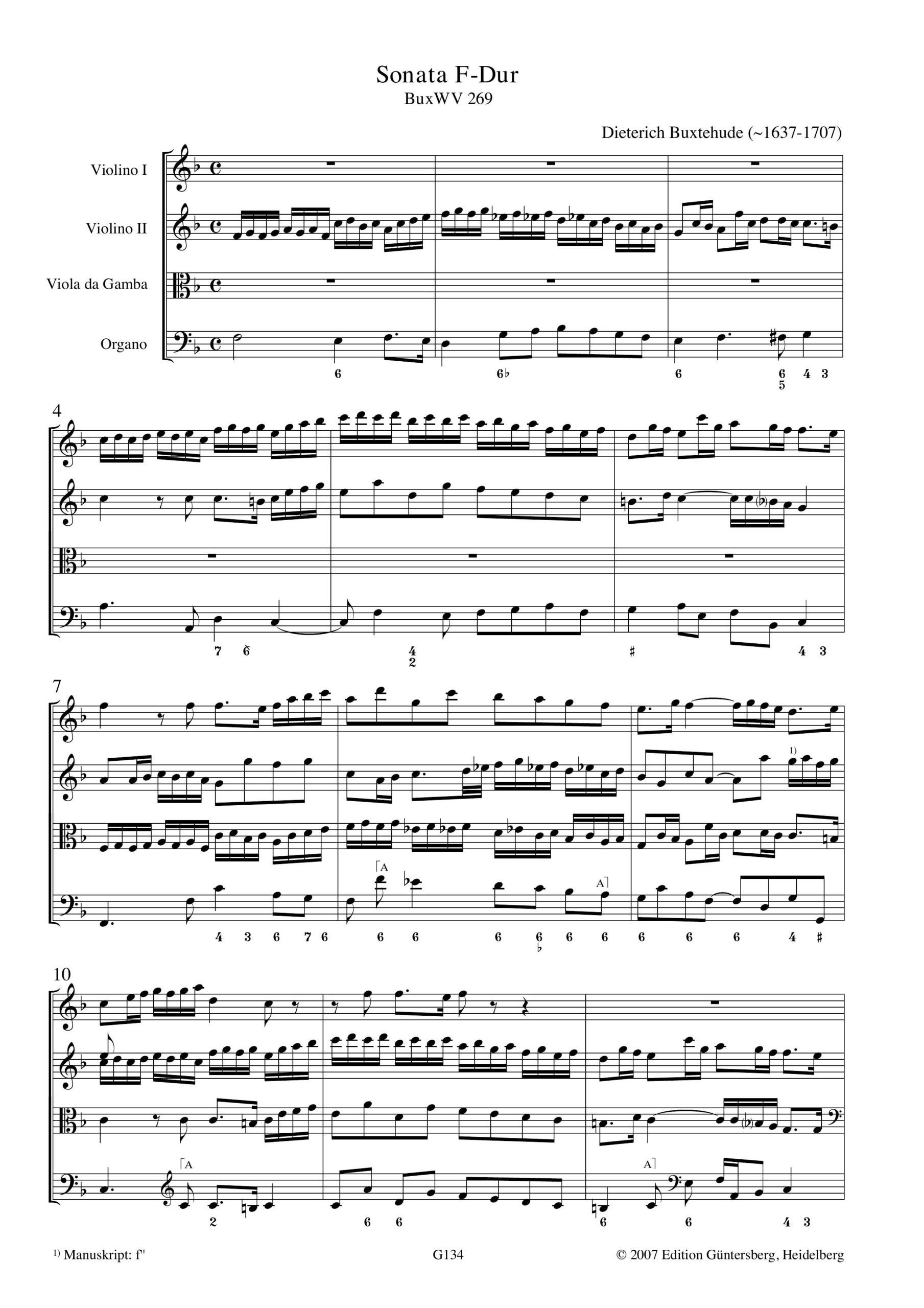 Dieterich Buxtehude (~1637-1707) Sonata F-Dur - für zwei Violinen, Viola da Gamba und B.c. – Bild 3