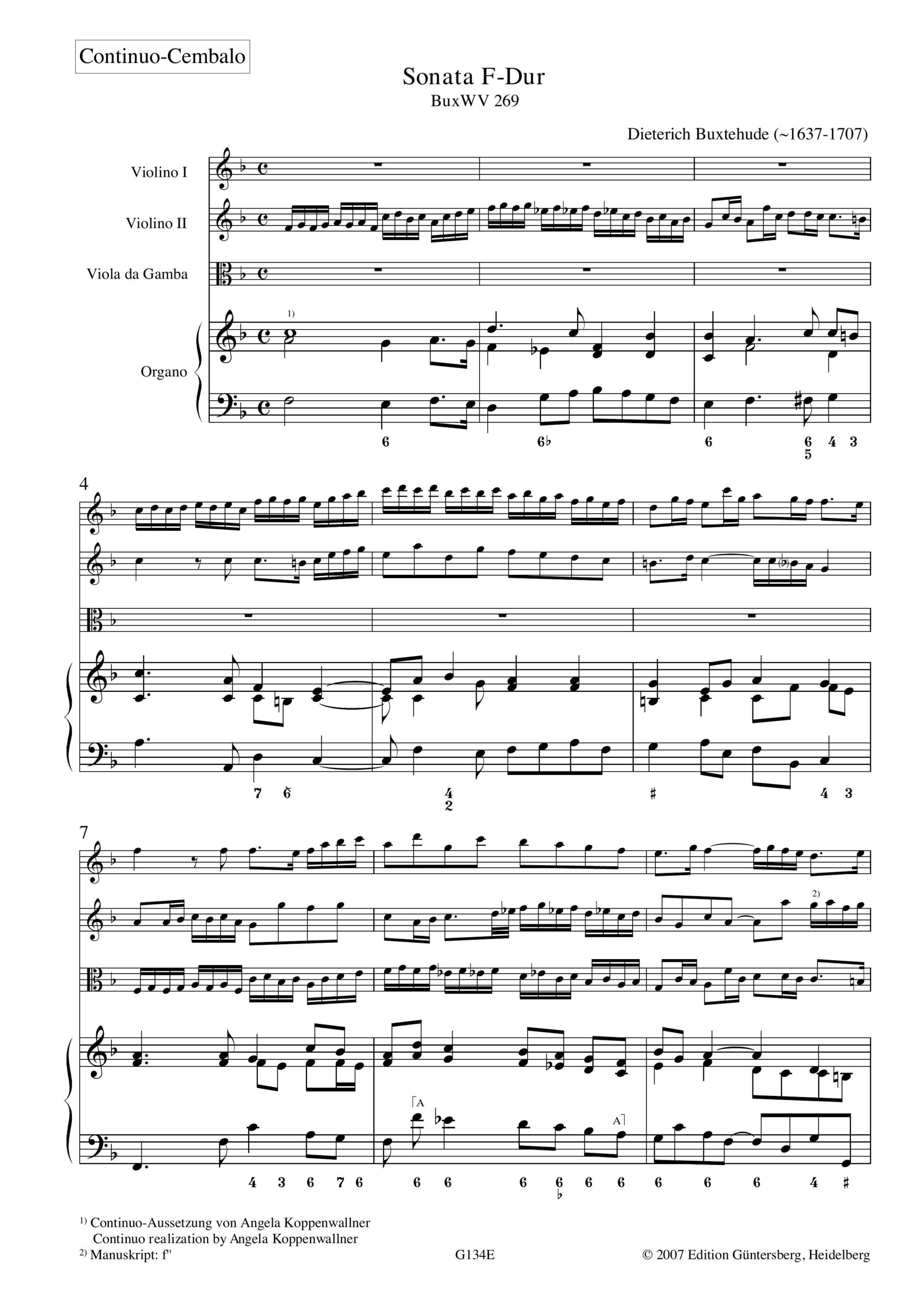 Dieterich Buxtehude (~1637-1707) Sonata F-Dur - für zwei Violinen, Viola da Gamba und B.c. – Bild 4