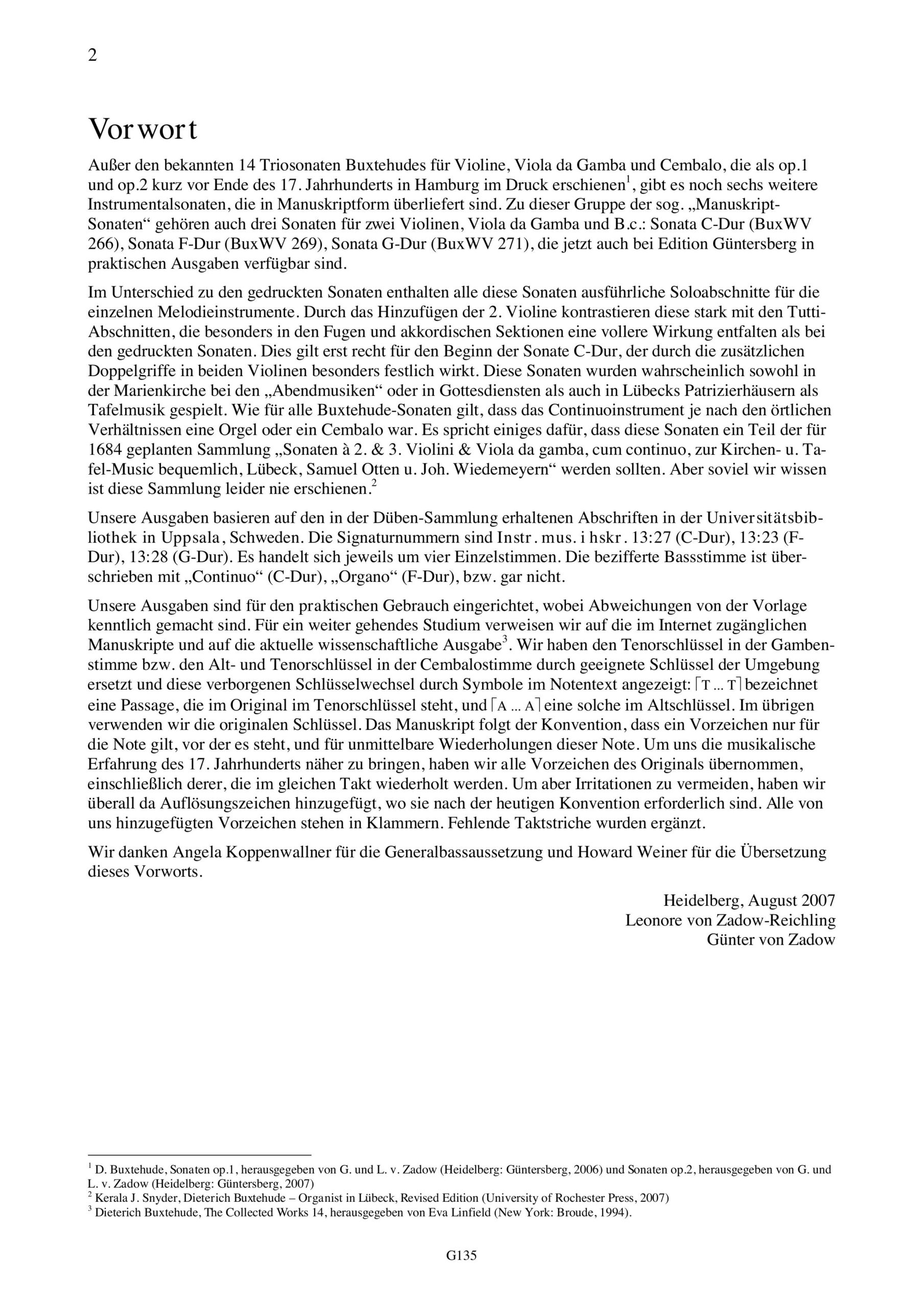 Dieterich Buxtehude (~1637-1707) Sonata G-Dur - für zwei Violinen, Viola da Gamba und B.c. – Bild 2