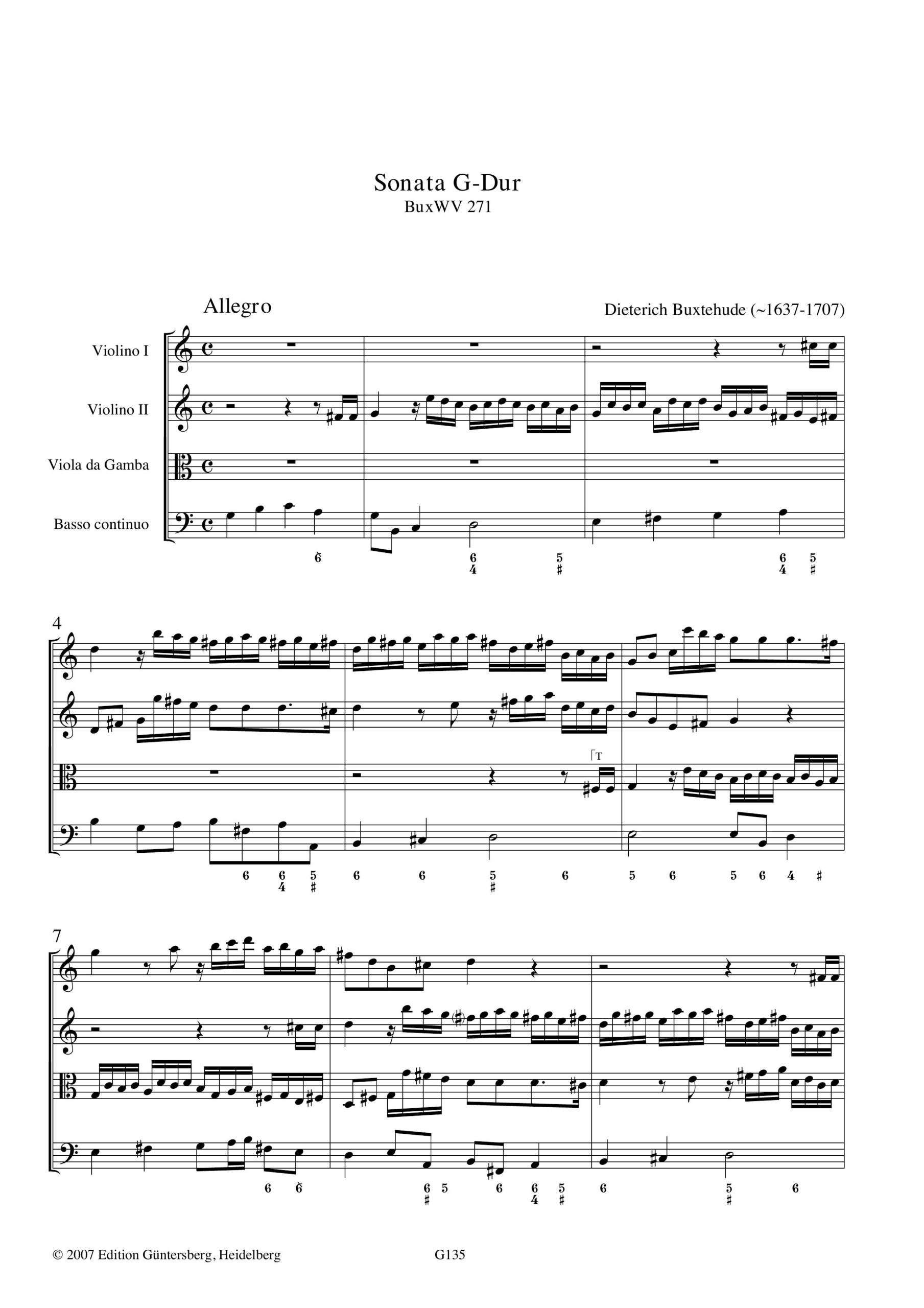 Dieterich Buxtehude (~1637-1707) Sonata G-Dur - für zwei Violinen, Viola da Gamba und B.c. – Bild 3