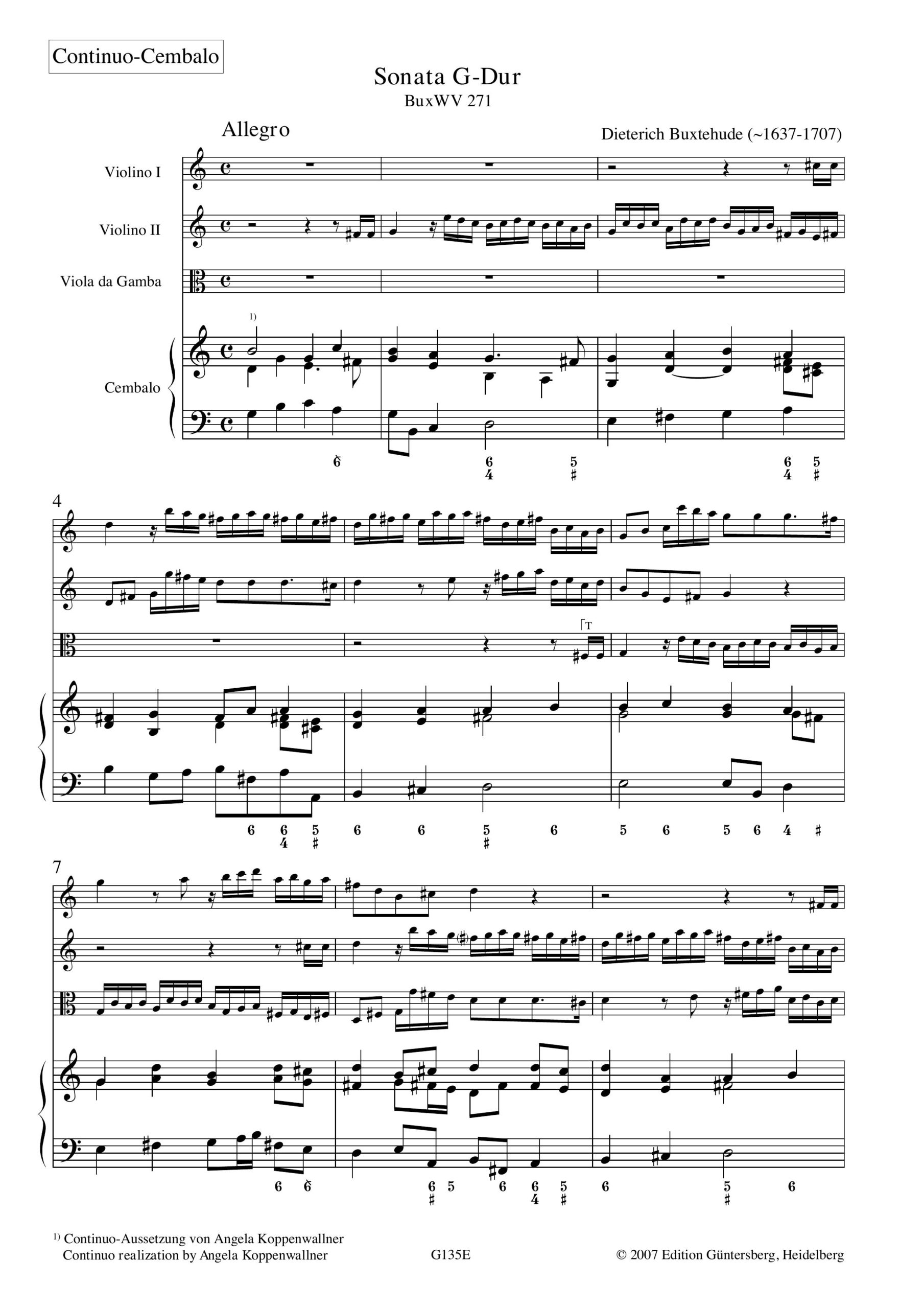 Dieterich Buxtehude (~1637-1707) Sonata G-Dur - für zwei Violinen, Viola da Gamba und B.c. – Bild 4