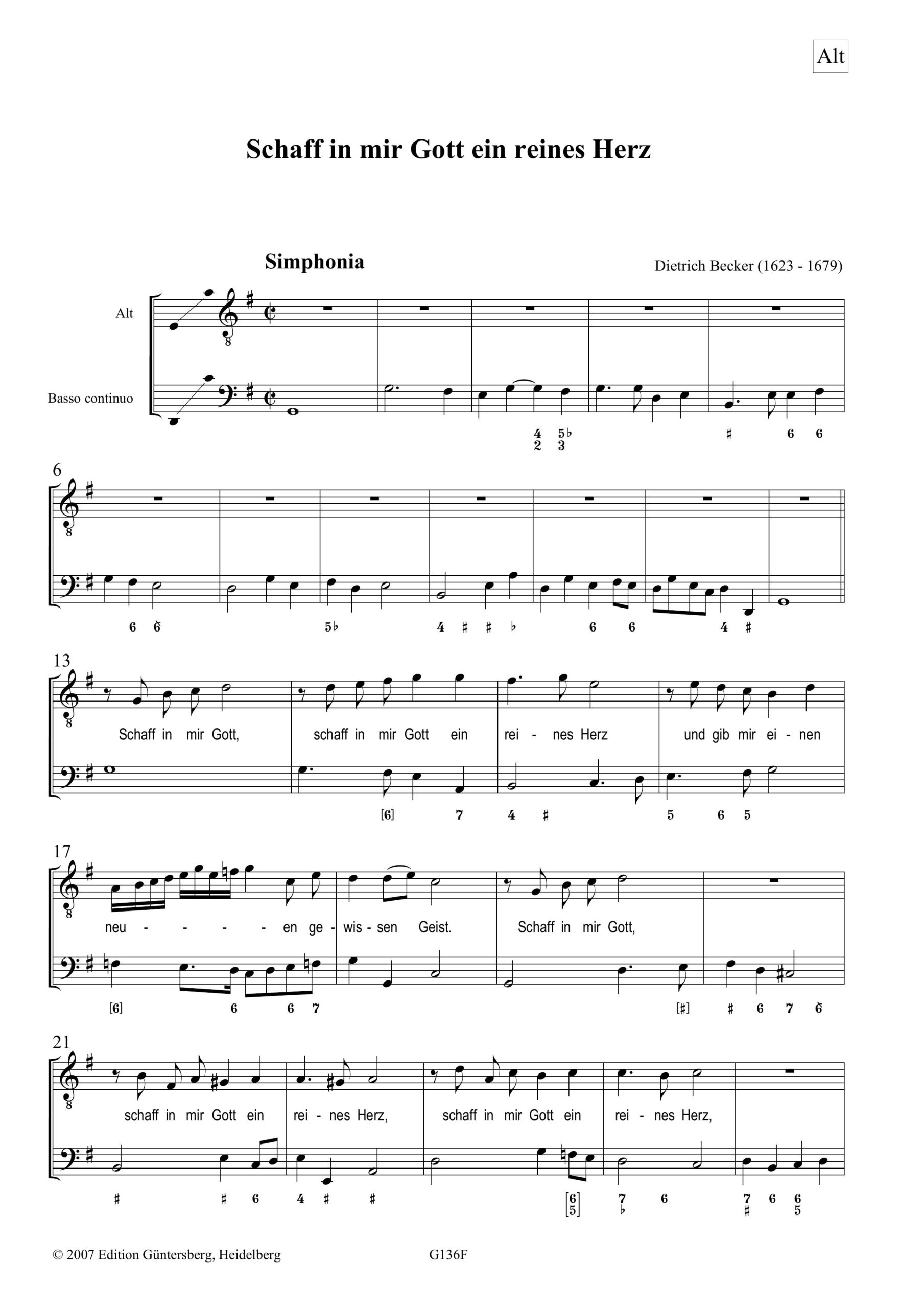 Dietrich Becker (1623-1679) Schaff in
mir Gott ein reines Herz - Geistliches Konzert für Alt, 2 Violinen, 2 Violen da Gamba,
Violone/Fagott und B.c. – Bild 4