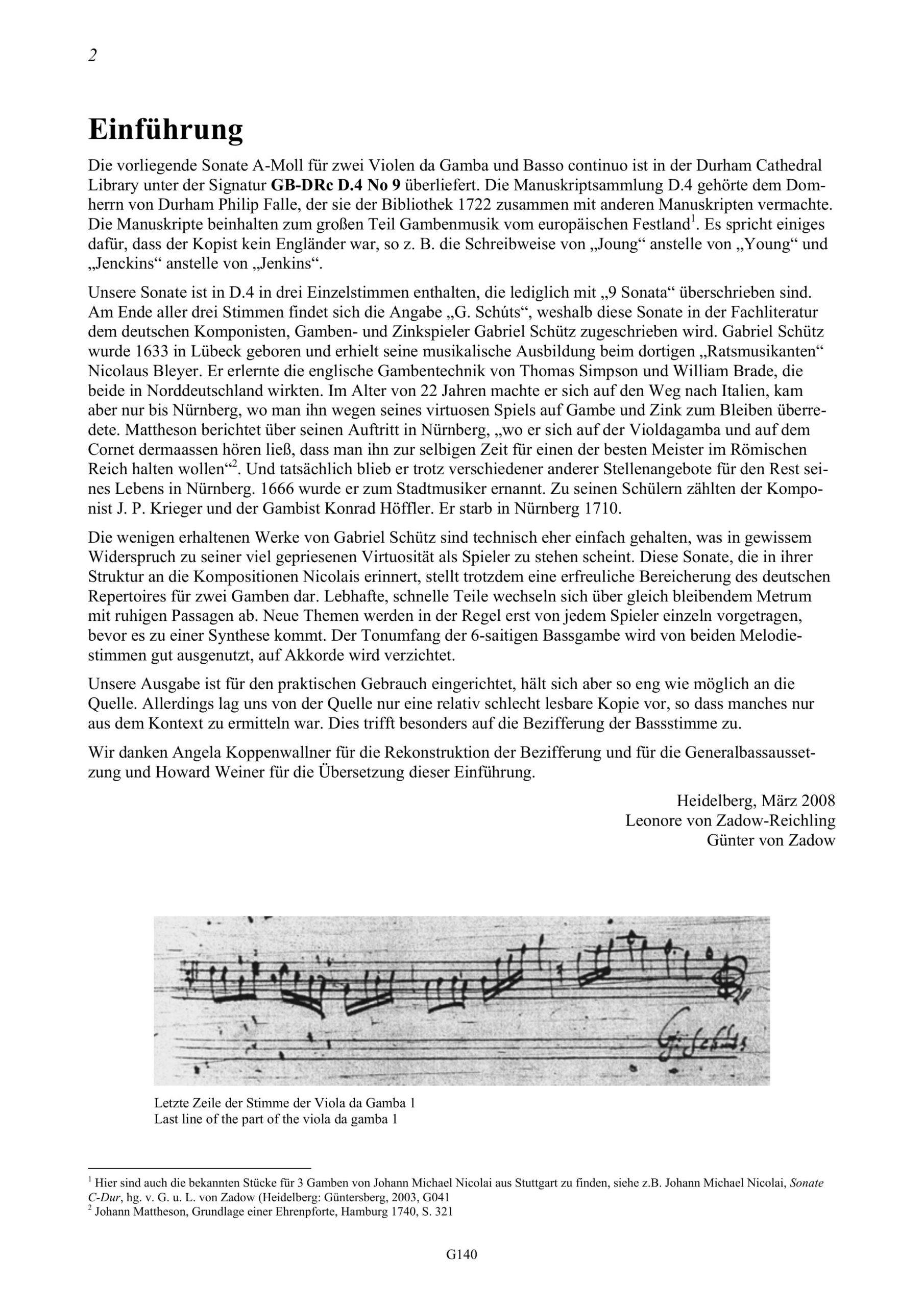 Gabriel Schütz (1633-1710) Sonata
A-Moll - für 2 Violen da Gamba und Basso continuo – Bild 2