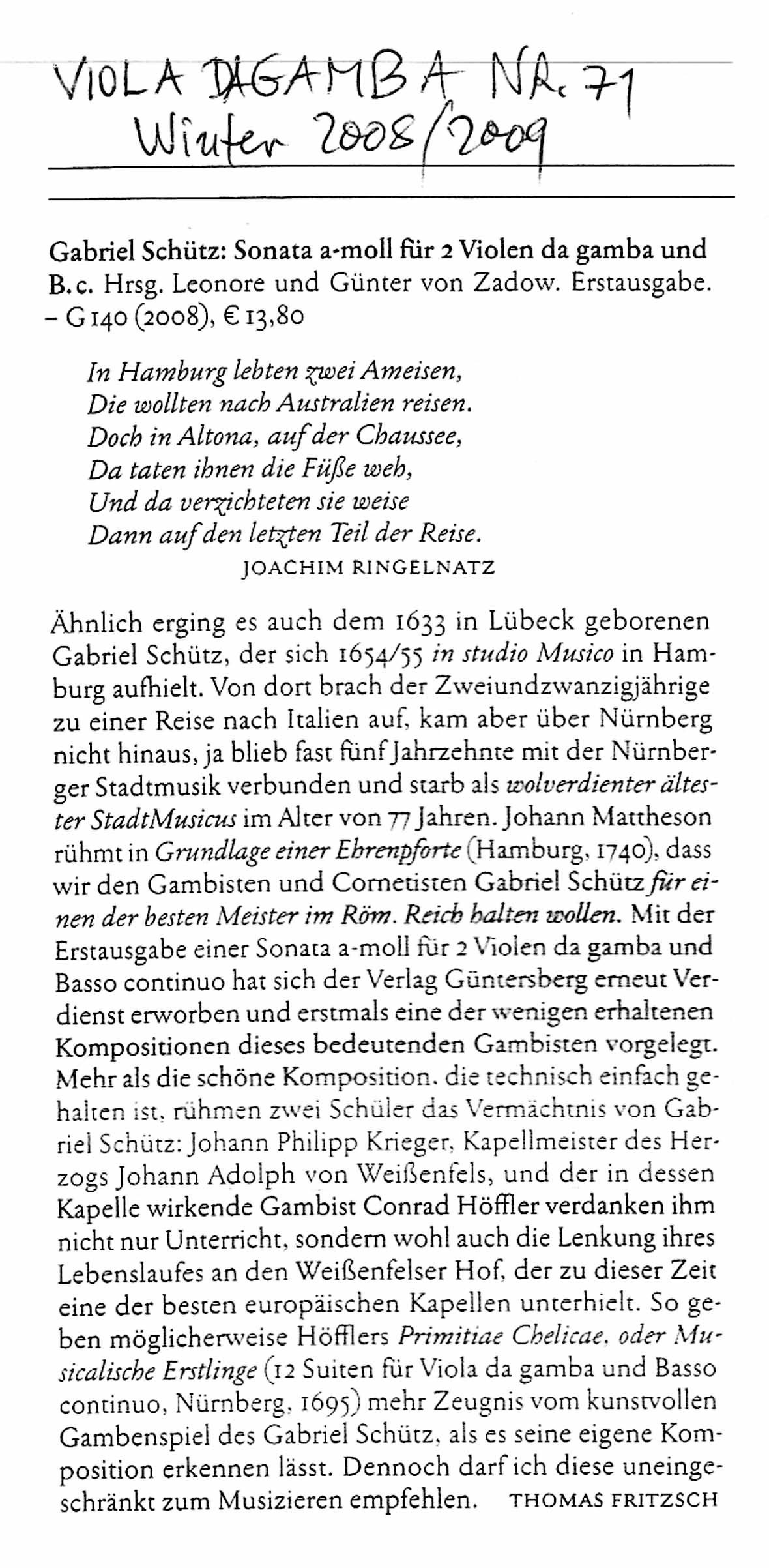 Gabriel Schütz (1633-1710) Sonata
A-Moll - für 2 Violen da Gamba und Basso continuo – Bild 4
