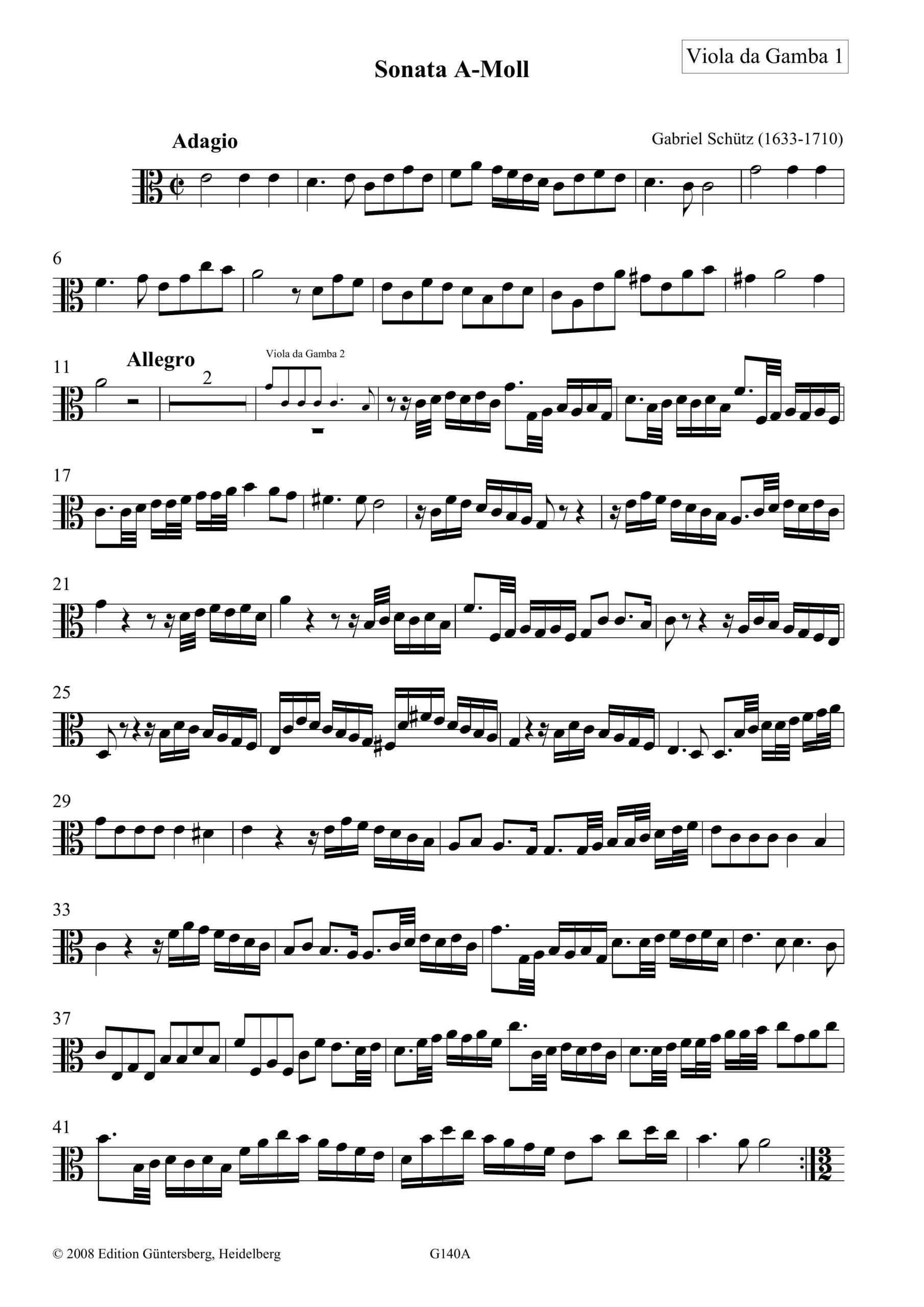 Gabriel Schütz (1633-1710) Sonata
A-Moll - für 2 Violen da Gamba und Basso continuo – Bild 6