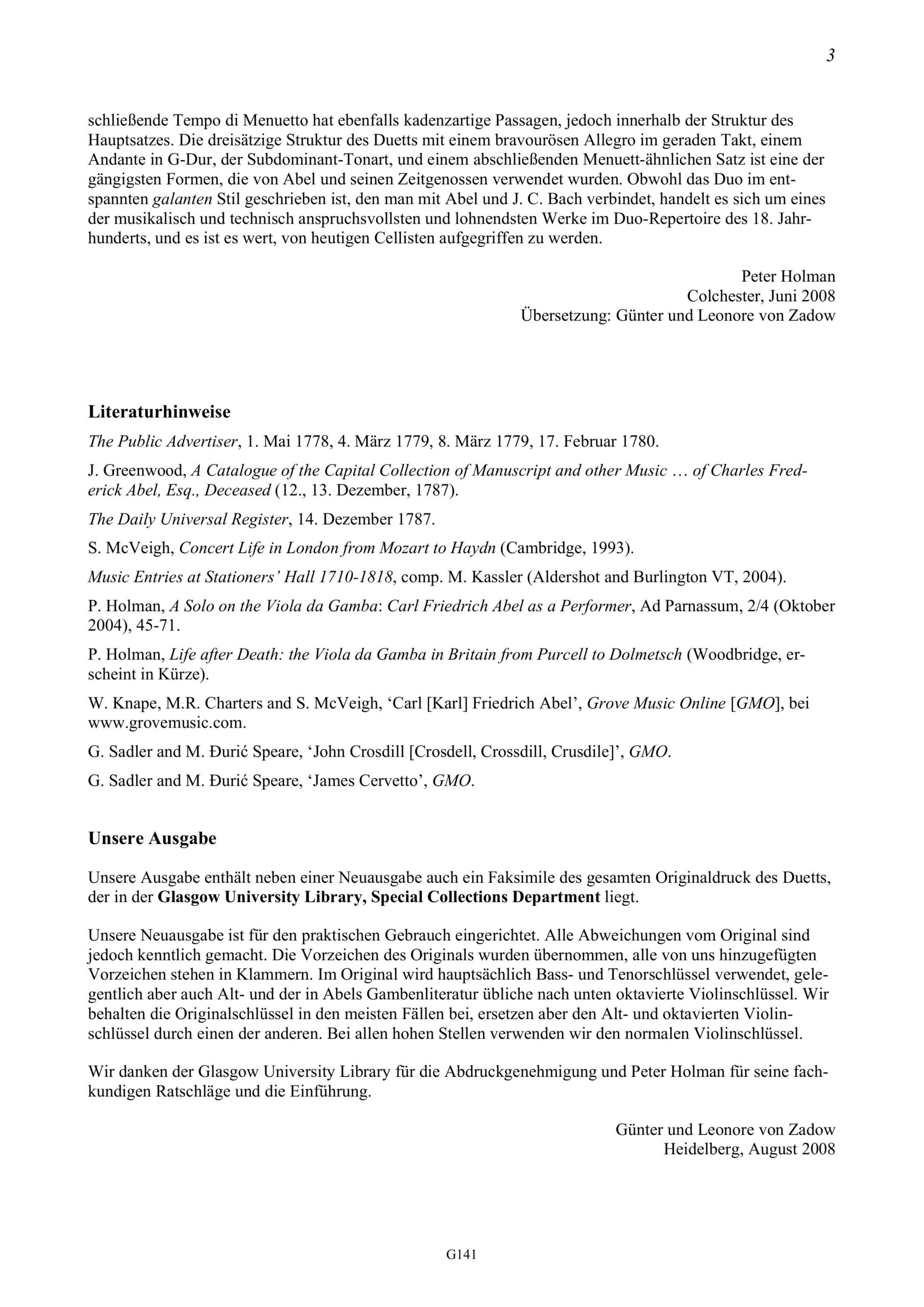 Carl Friedrich Abel (1723-1787) Duett für zwei Violoncelli - „wie es von den Herren Crosdill und Cervetto in dem Konzert am Hanover-Square aufgeführt wurde“ - Image 3