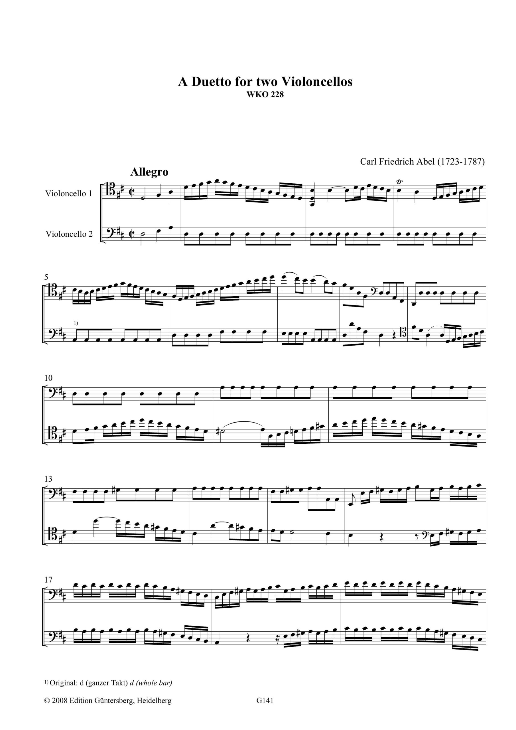 Carl Friedrich Abel (1723-1787) Duett für zwei Violoncelli - „wie es von den Herren Crosdill und Cervetto in dem Konzert am Hanover-Square aufgeführt wurde“ - Image 5