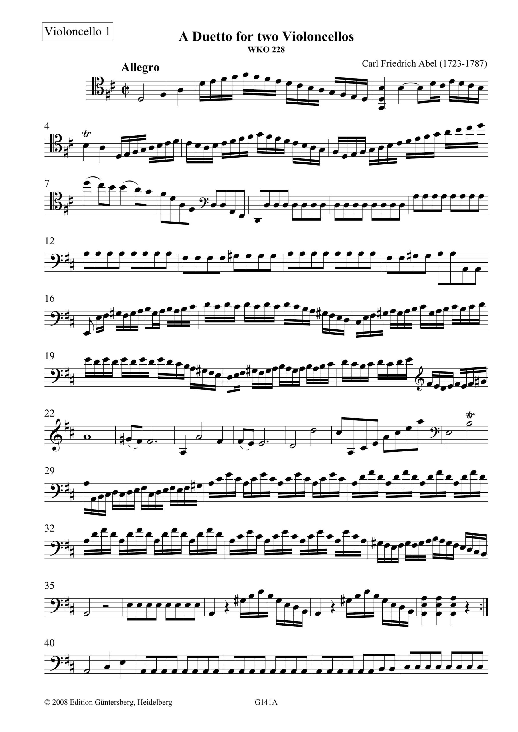 Carl Friedrich Abel (1723-1787) Duett für zwei Violoncelli - „wie es von den Herren Crosdill und Cervetto in dem Konzert am Hanover-Square aufgeführt wurde“ - Image 6