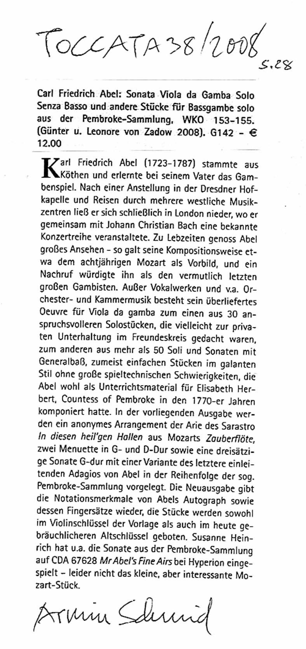 Carl Friedrich Abel (1723-1787) - Sonata Viola da Gamba Solo Senza Basso – Bild 5