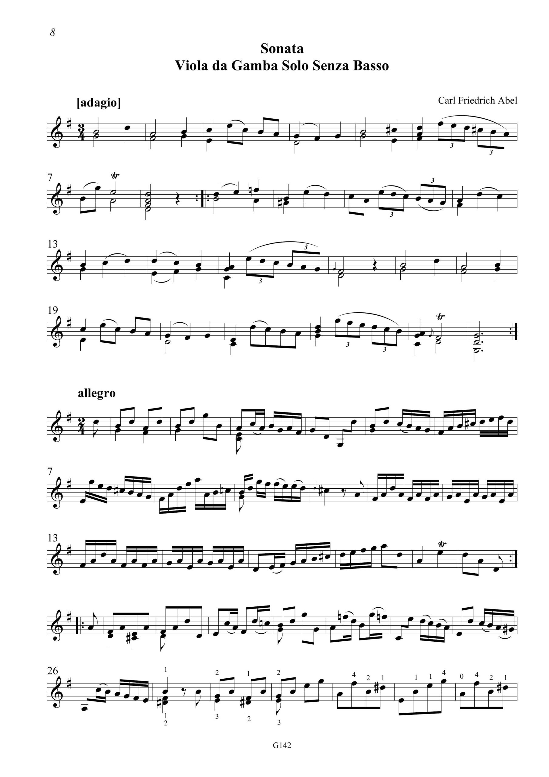 Carl Friedrich Abel (1723-1787) - Sonata Viola da Gamba Solo Senza Basso – Bild 2