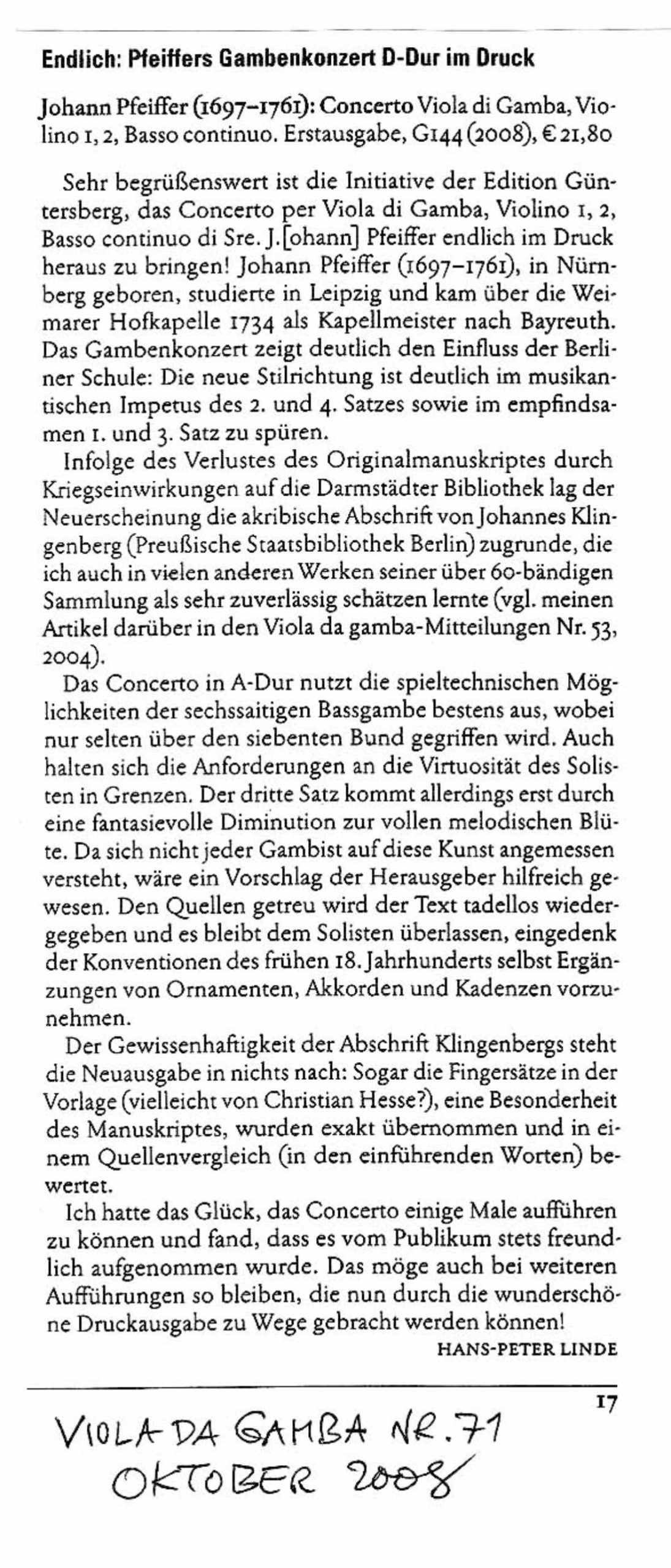 Johann Pfeiffer (1697-1761) Concerto
Viola da Gamba, Violino 1, 2, Basso continuo - Besprechungen / Reviews - Image 6