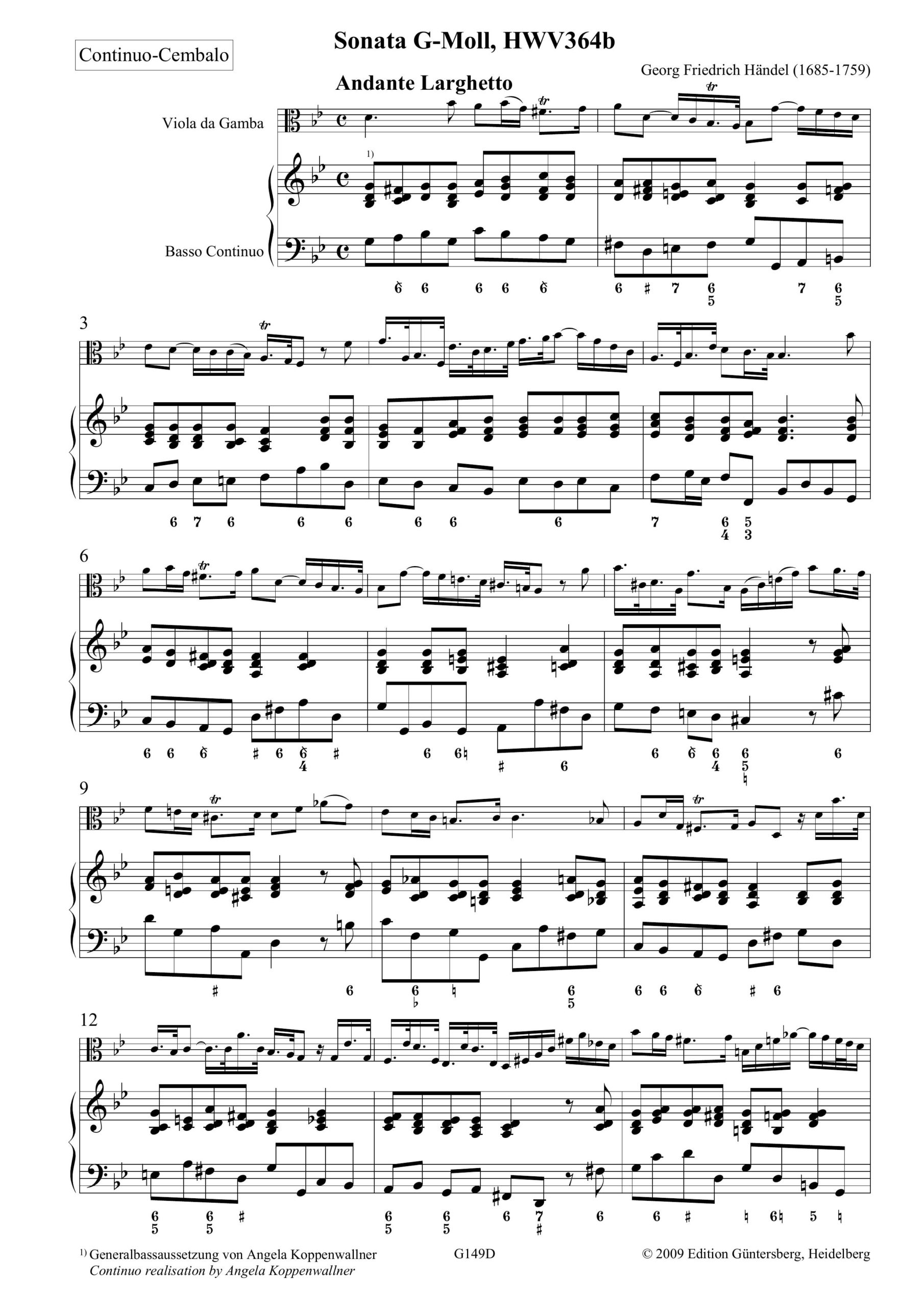 Georg Friedrich Händel (1685-1759) Sonata G-Moll für Viola da Gamba oder Viola und Basso continuo - Besprechungen / Reviews – Bild 8