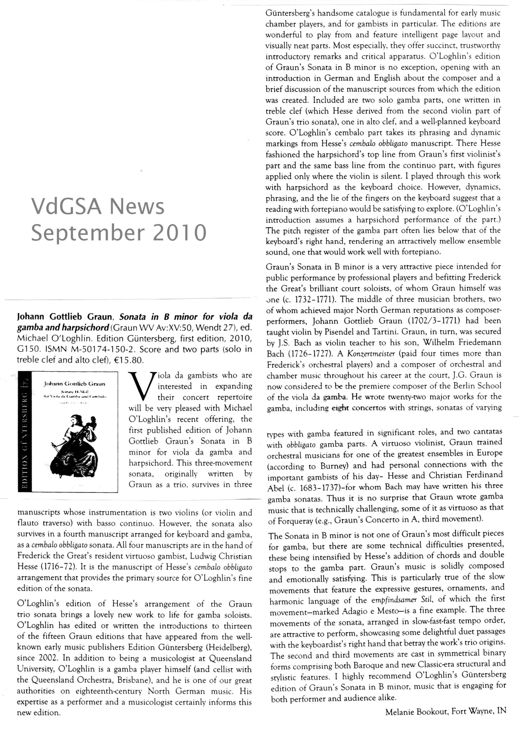 Johann Gottlieb Graun (1702/3-1771) Sonate H-Moll für Viola da Gamba und Cembalo - Besprechungen / Reviews – Bild 4