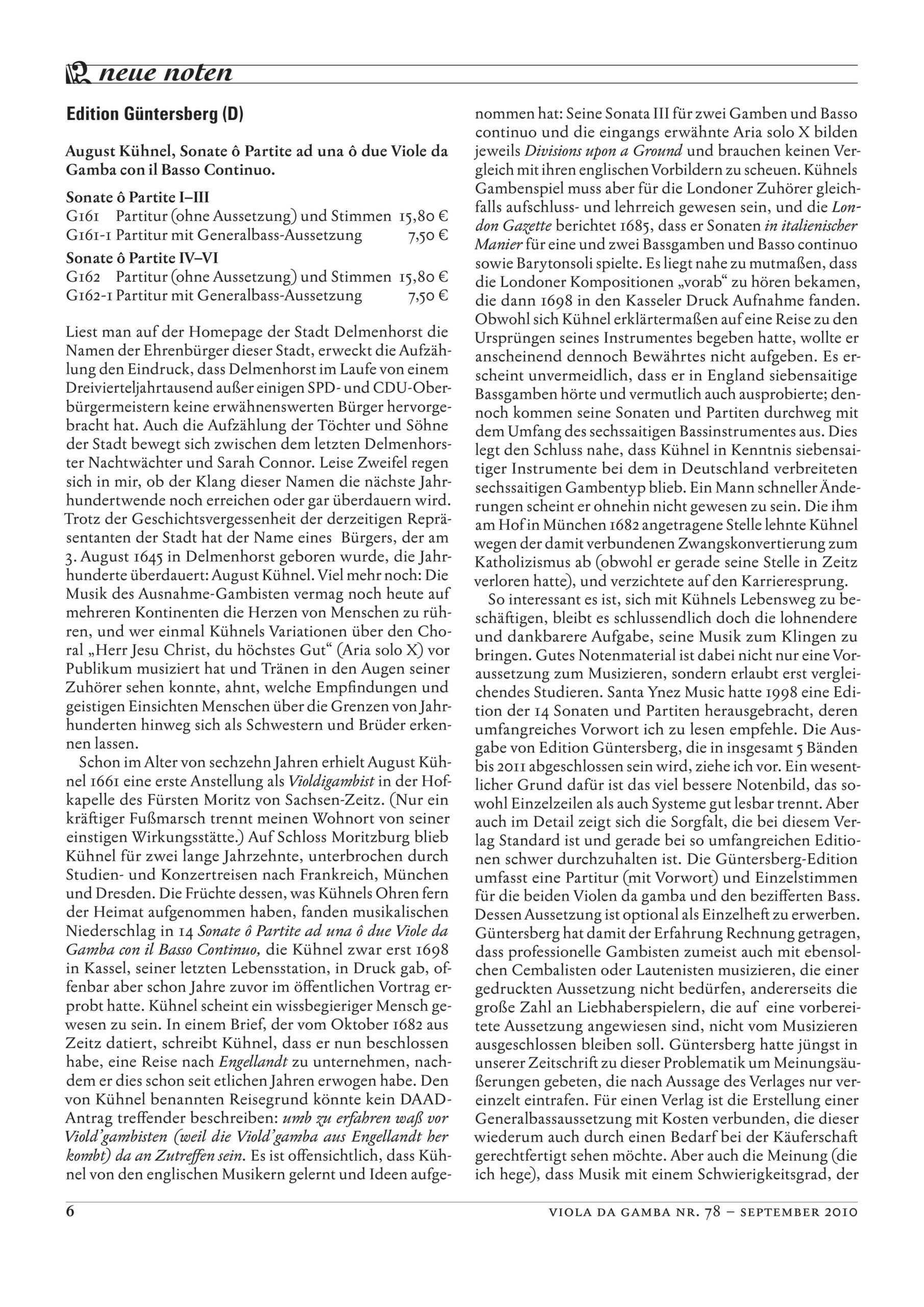 August Kühnel (1645-~1700) Sonate ô
Partite ad una ô due Viole da Gamba con il Basso Continuo - Kassel 1698 – Bild 4
