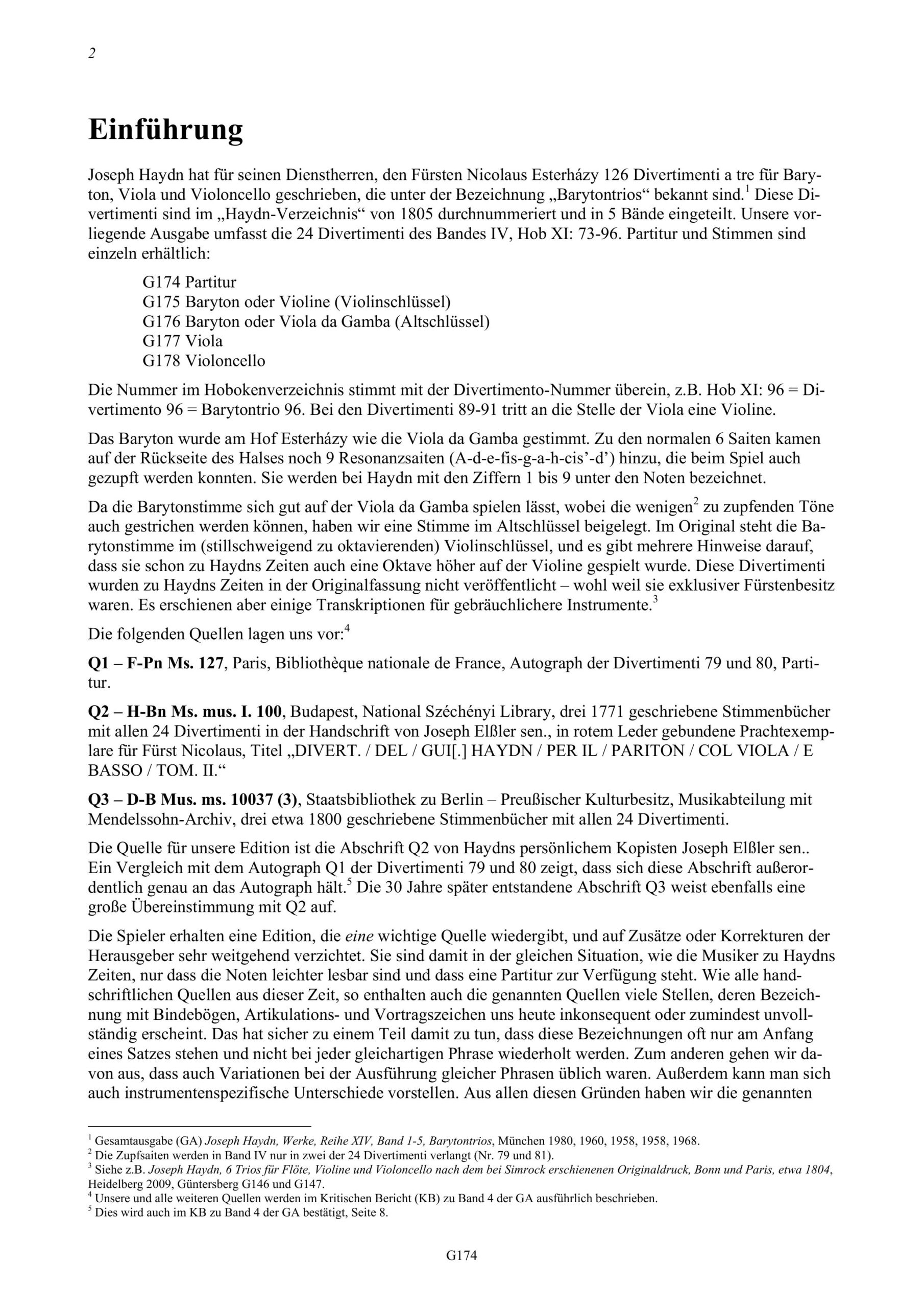 Joseph Haydn (1732-1809) 24
Divertimenti a tre (Barytontrios 73-96) - für Baryton (Viola da Gamba, Violine), Viola und Violoncello - Image 2