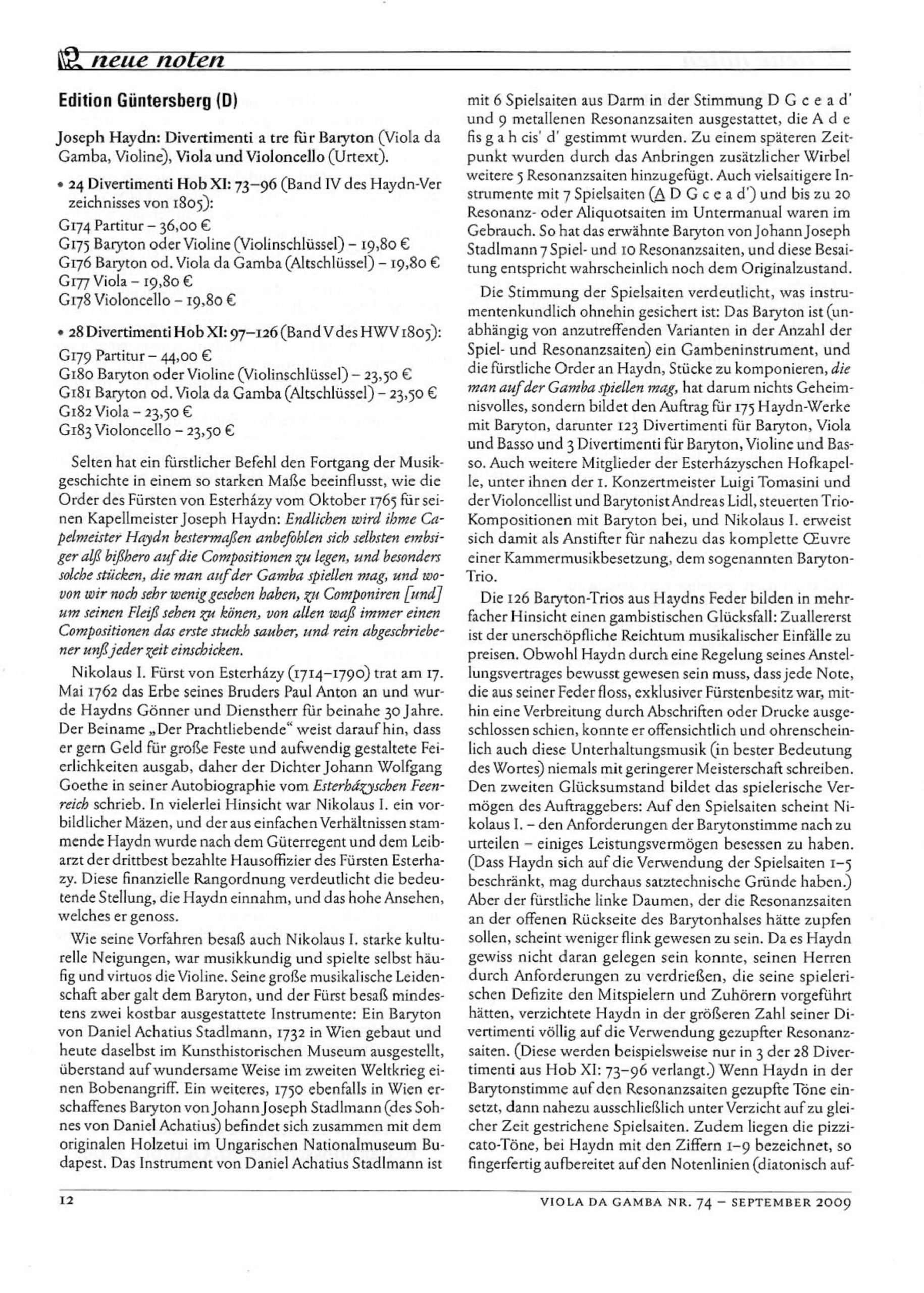 Joseph Haydn (1732-1809) 24
Divertimenti a tre (Barytontrios 73-96) - für Baryton (Viola da Gamba, Violine), Viola und Violoncello - Image 6