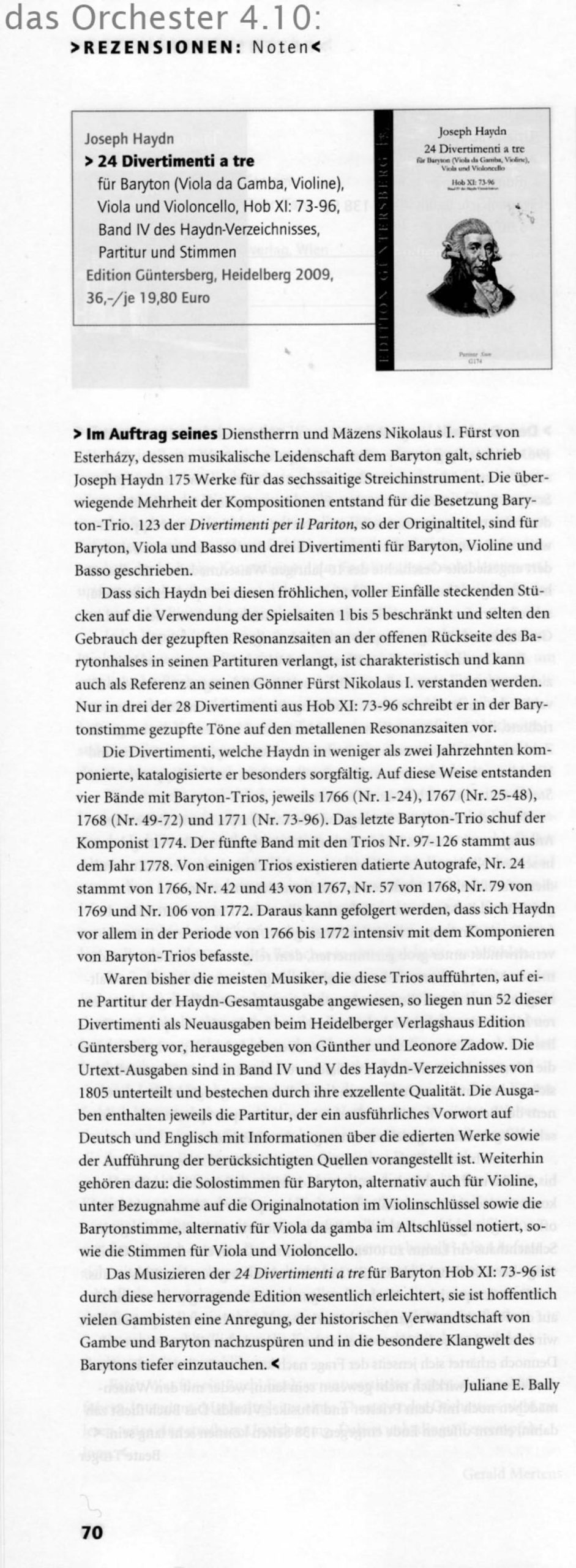 Joseph Haydn (1732-1809) 24
Divertimenti a tre (Barytontrios 73-96) - für Baryton (Viola da Gamba, Violine), Viola und Violoncello - Image 14