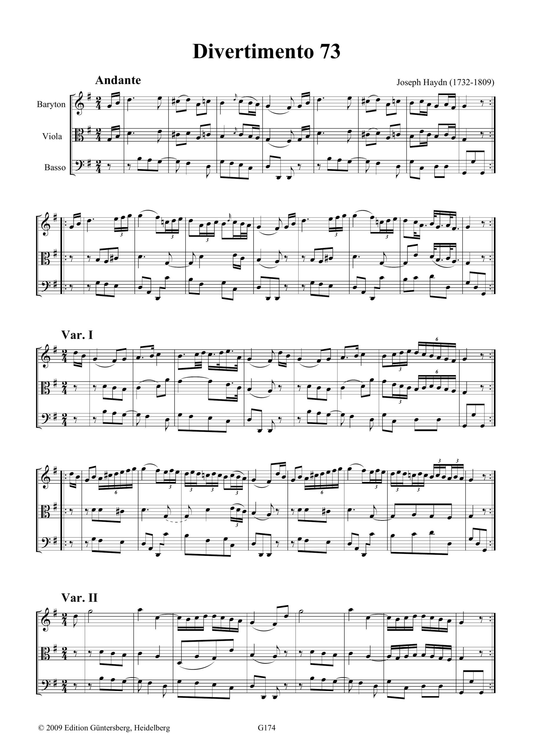 Joseph Haydn (1732-1809) 24
Divertimenti a tre (Barytontrios 73-96) - für Baryton (Viola da Gamba, Violine), Viola und Violoncello - Image 15