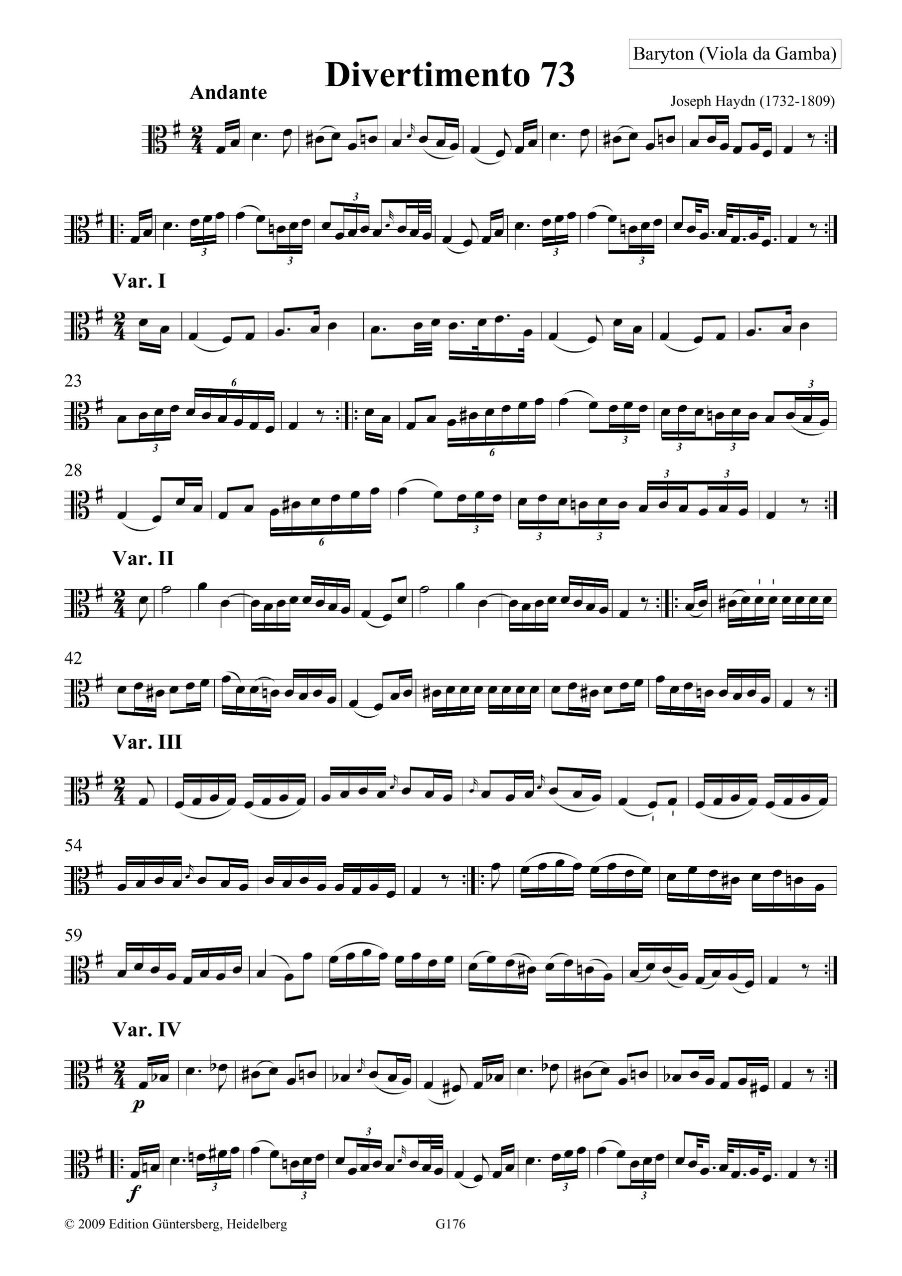 Joseph Haydn (1732-1809) 24
Divertimenti a tre (Barytontrios 73-96) - für Baryton (Viola da Gamba, Violine), Viola und Violoncello - Image 16