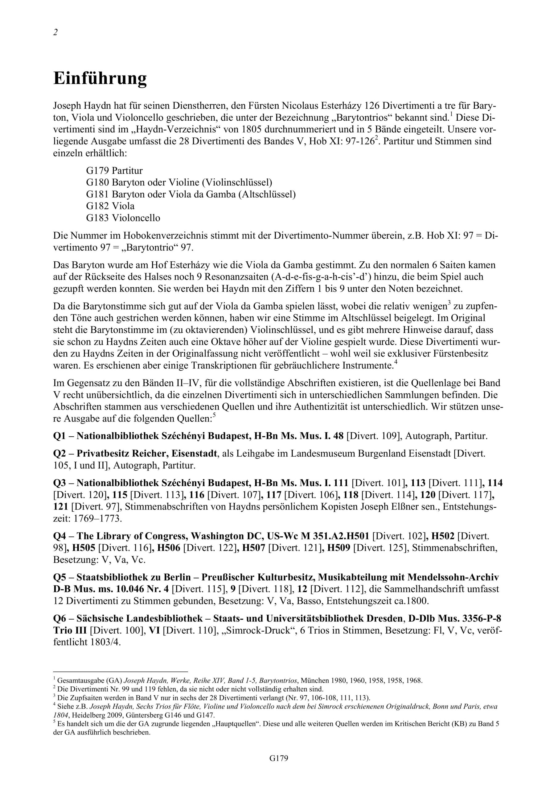 Joseph Haydn (1732-1809) 28
Divertimenti a tre (Barytontrios 97-126) - für Baryton (Viola da Gamba, Violine), Viola und Violoncello - Image 2