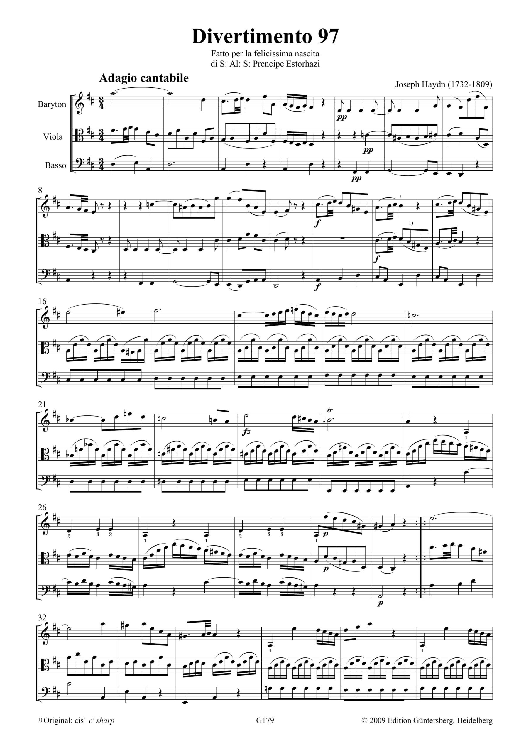 Joseph Haydn (1732-1809) 28
Divertimenti a tre (Barytontrios 97-126) - für Baryton (Viola da Gamba, Violine), Viola und Violoncello - Image 11