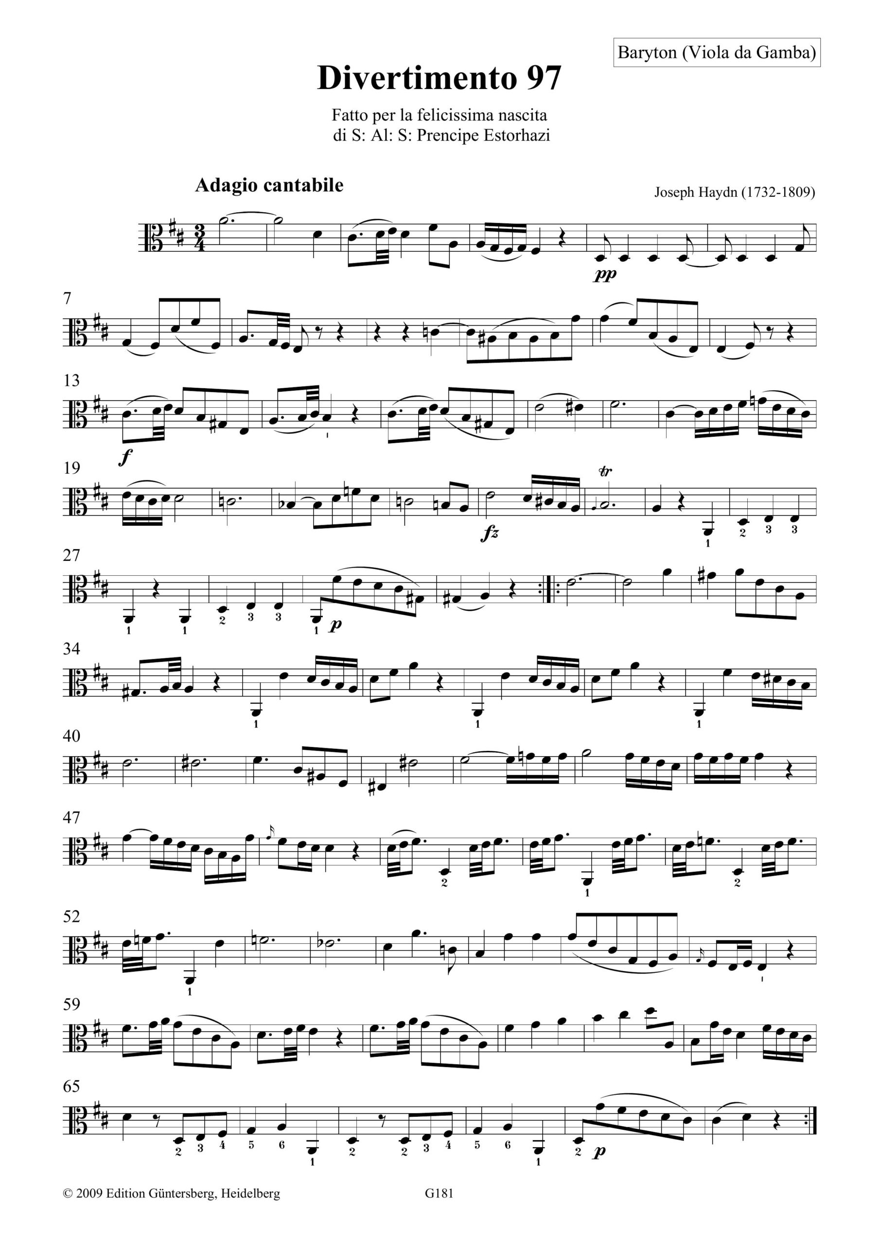 Joseph Haydn (1732-1809) 28
Divertimenti a tre (Barytontrios 97-126) - für Baryton (Viola da Gamba, Violine), Viola und Violoncello - Image 12