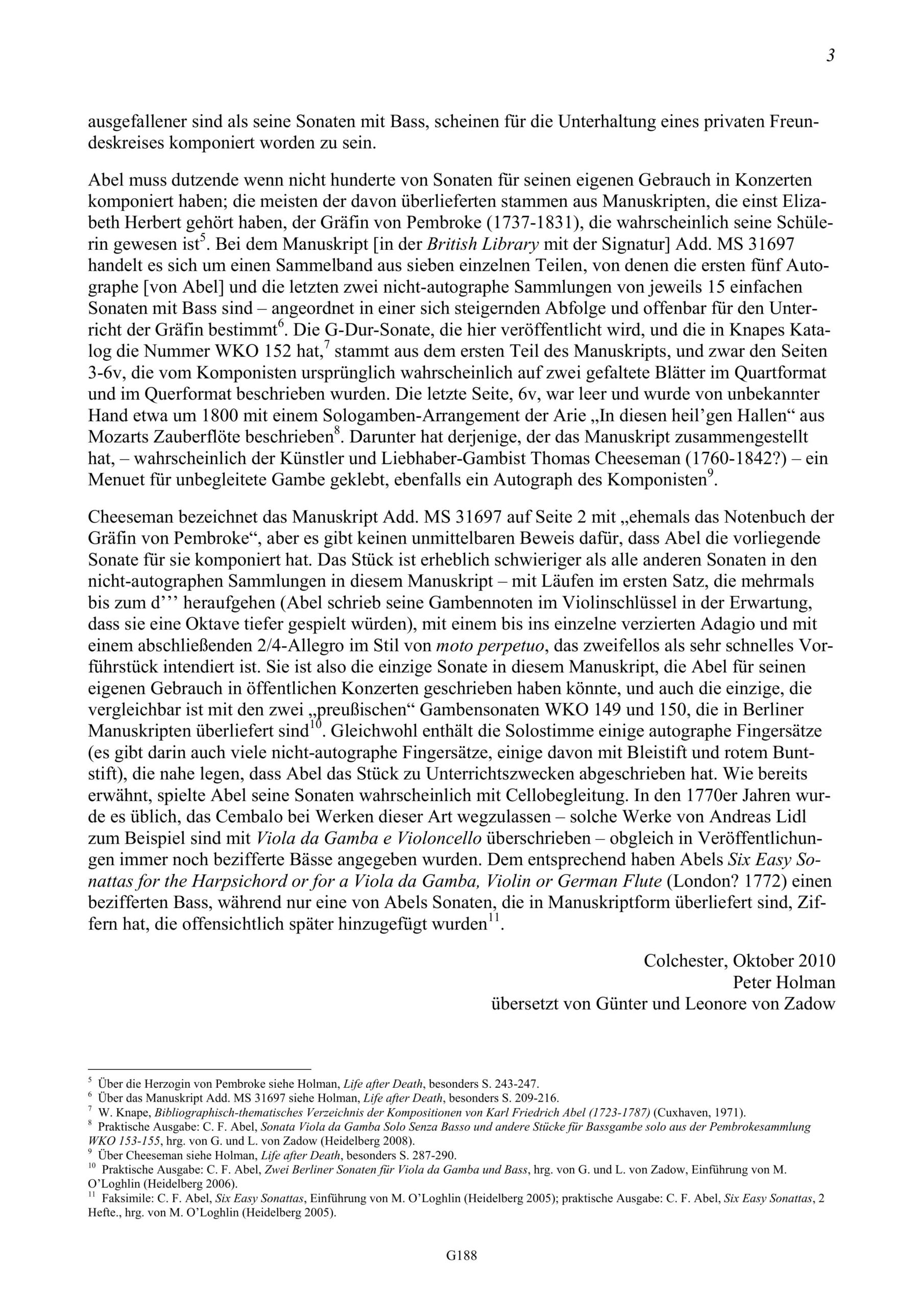 Carl Friedrich Abel (1723-1787) Sonata Viola da Gamba Solo & Basso - aus der Pembroke-Sammlung - Image 3