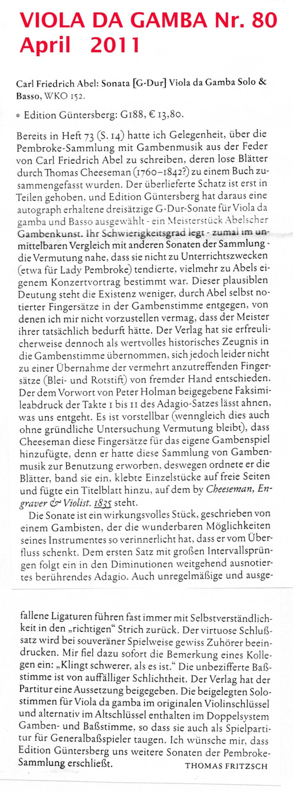 Carl Friedrich Abel (1723-1787) Sonata Viola da Gamba Solo & Basso - aus der Pembroke-Sammlung - Image 6