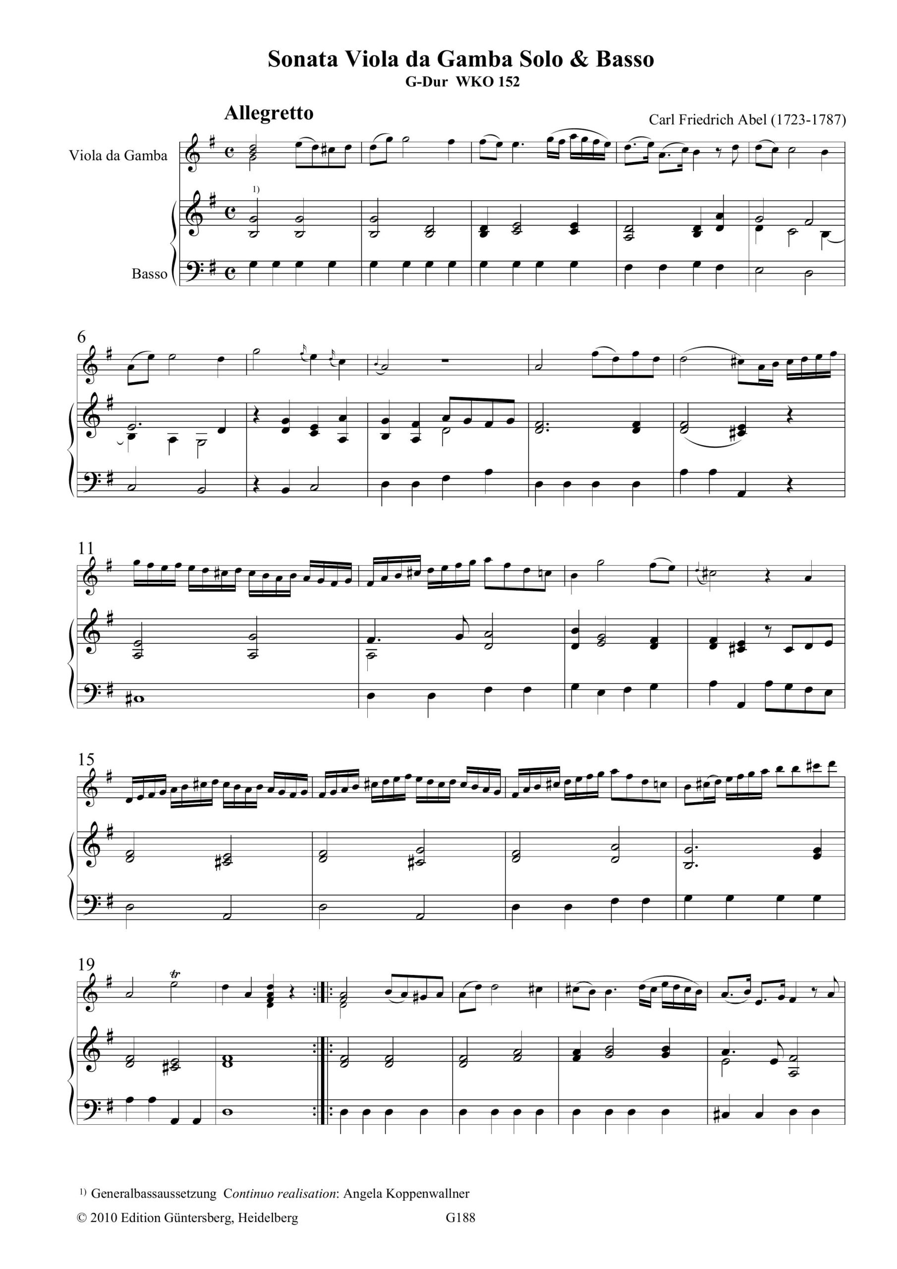 Carl Friedrich Abel (1723-1787) Sonata Viola da Gamba Solo & Basso - aus der Pembroke-Sammlung - Image 8