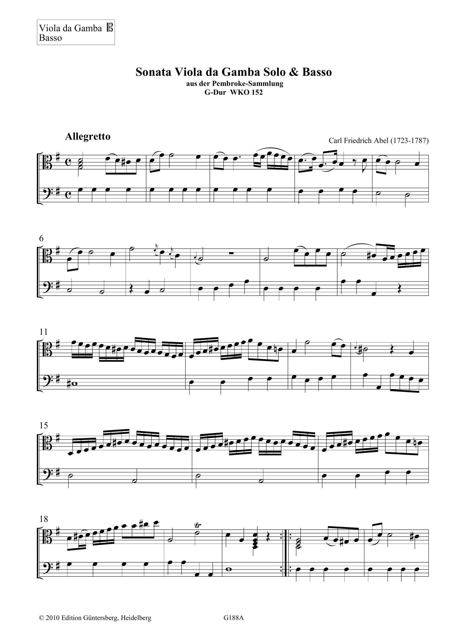 Carl Friedrich Abel (1723-1787) Sonata Viola da Gamba Solo & Basso - aus der Pembroke-Sammlung - Image 9