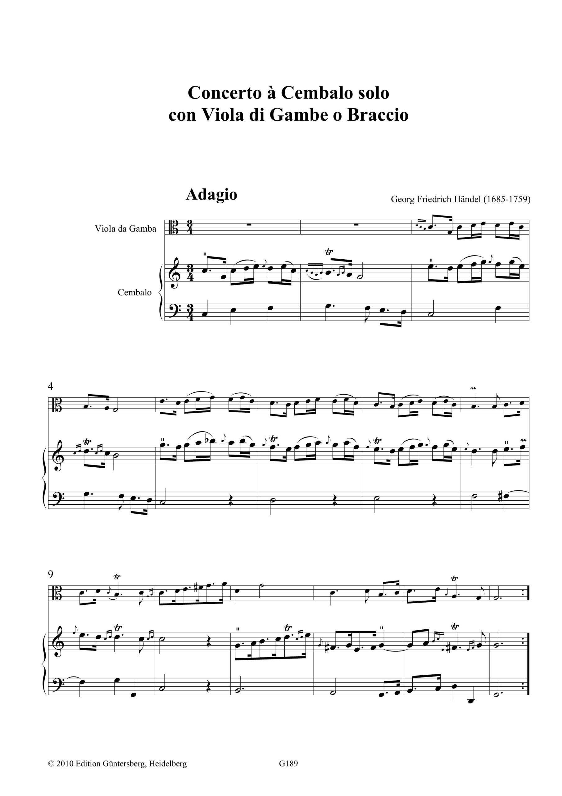 Georg Friedrich Händel (1685-1759) Concerto à Cembalo Solo con Viola di Gambe o Braccio - C-Dur – Bild 7