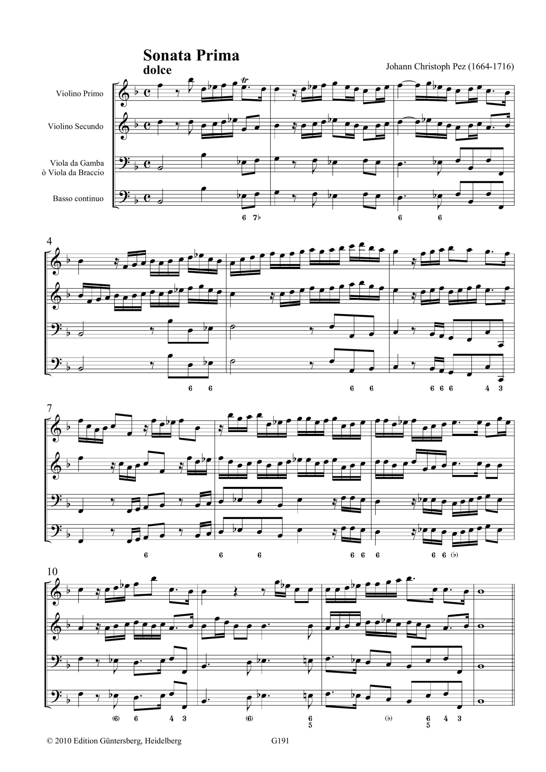 Johann Christoph Pez (1664-1716) Duplex Genius - Zwölf Sonaten für zwei Violinen, Viola da Gamba oder Violoncello und
Basso Continuo, Opus I – Bild 4