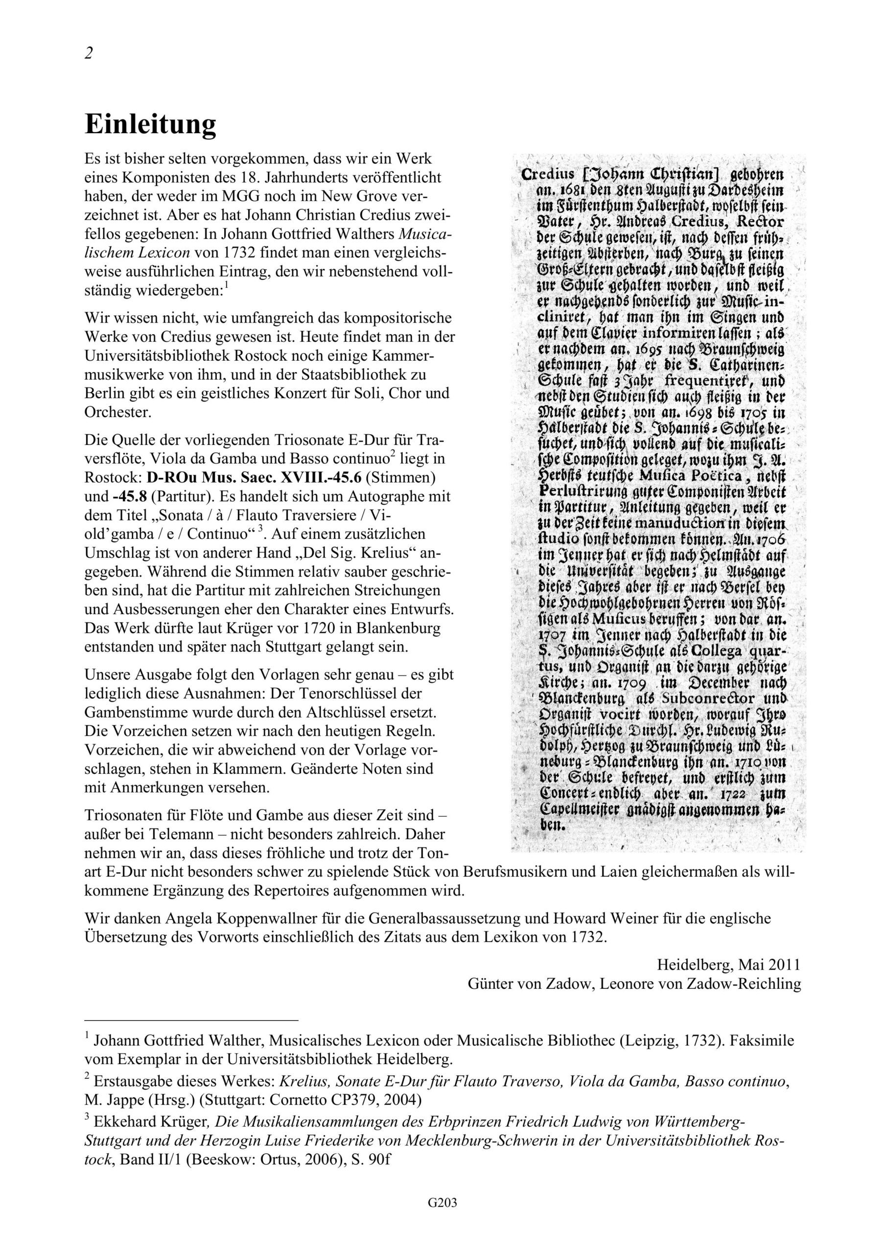 Johann Christian Credius (1681-nach
1735) Sonata E-Dur - für Flauto traverso, Viola da Gamba und Basso continuo – Bild 2