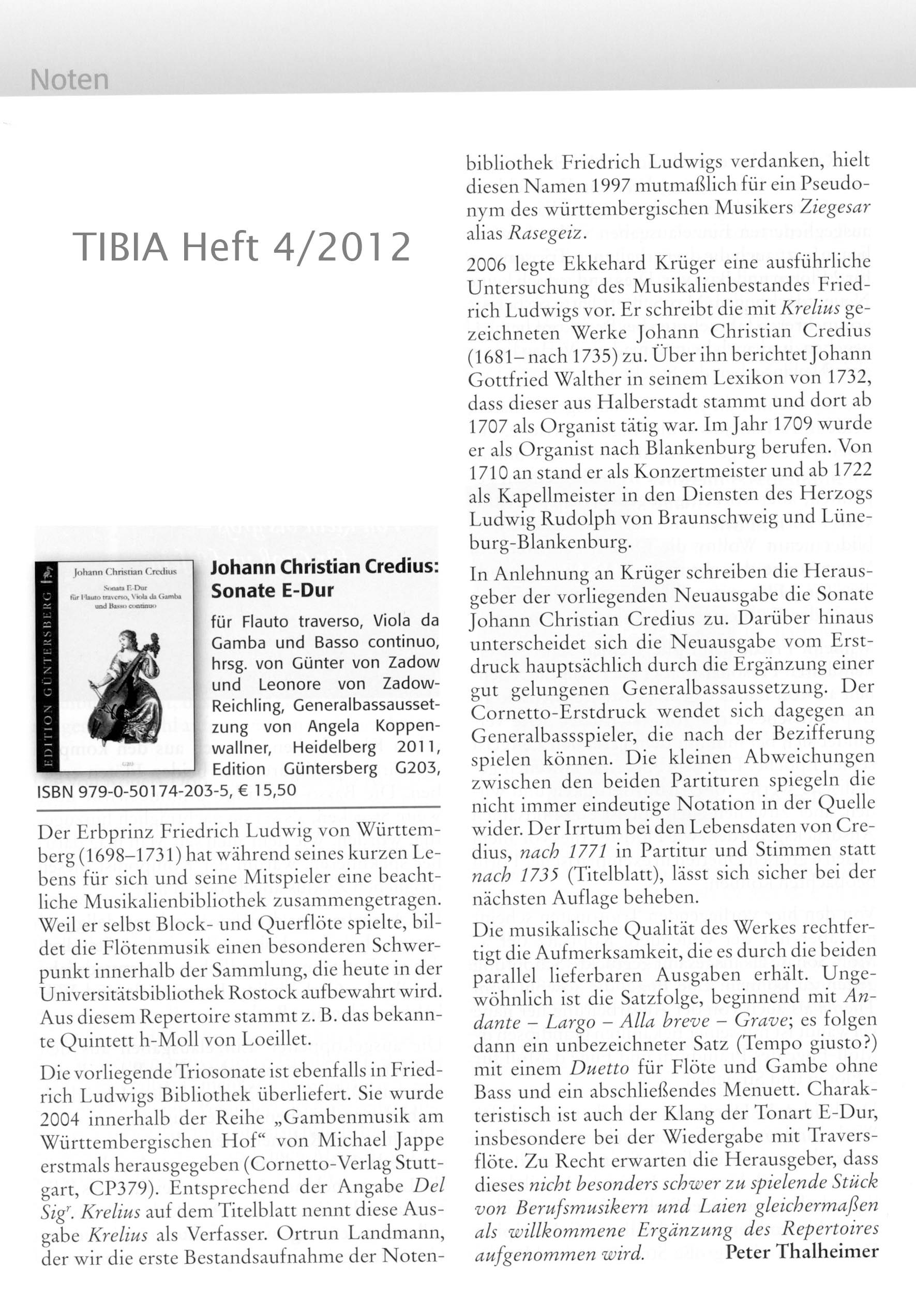 Johann Christian Credius (1681-nach
1735) Sonata E-Dur - für Flauto traverso, Viola da Gamba und Basso continuo – Bild 3