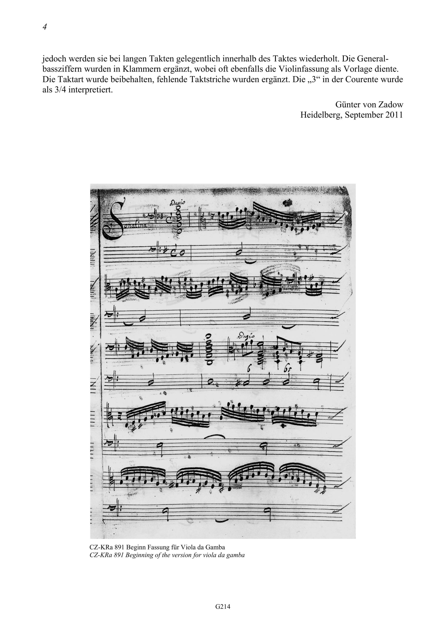 Anonym (Kremsier, nach 1680) Kremsierer Gambensonate - Sonatina in d für Viola da Gamba und Basso continuo – Bild 4