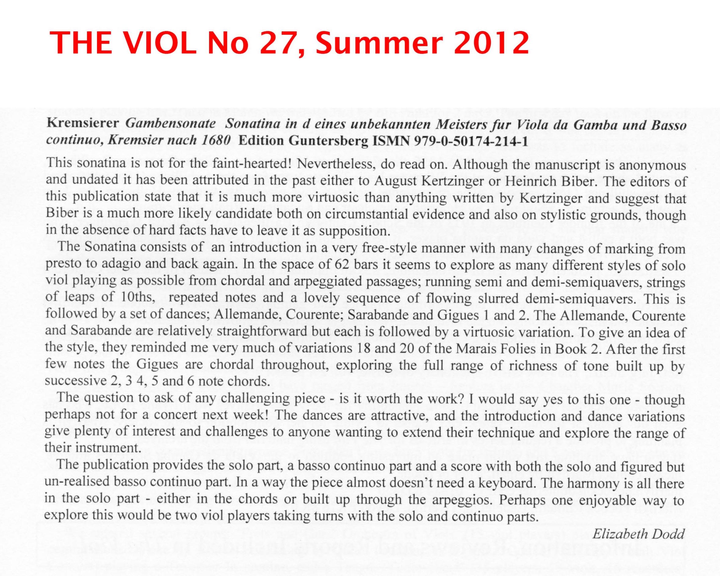 Anonym (Kremsier, nach 1680) Kremsierer Gambensonate - Sonatina in d für Viola da Gamba und Basso continuo – Bild 5