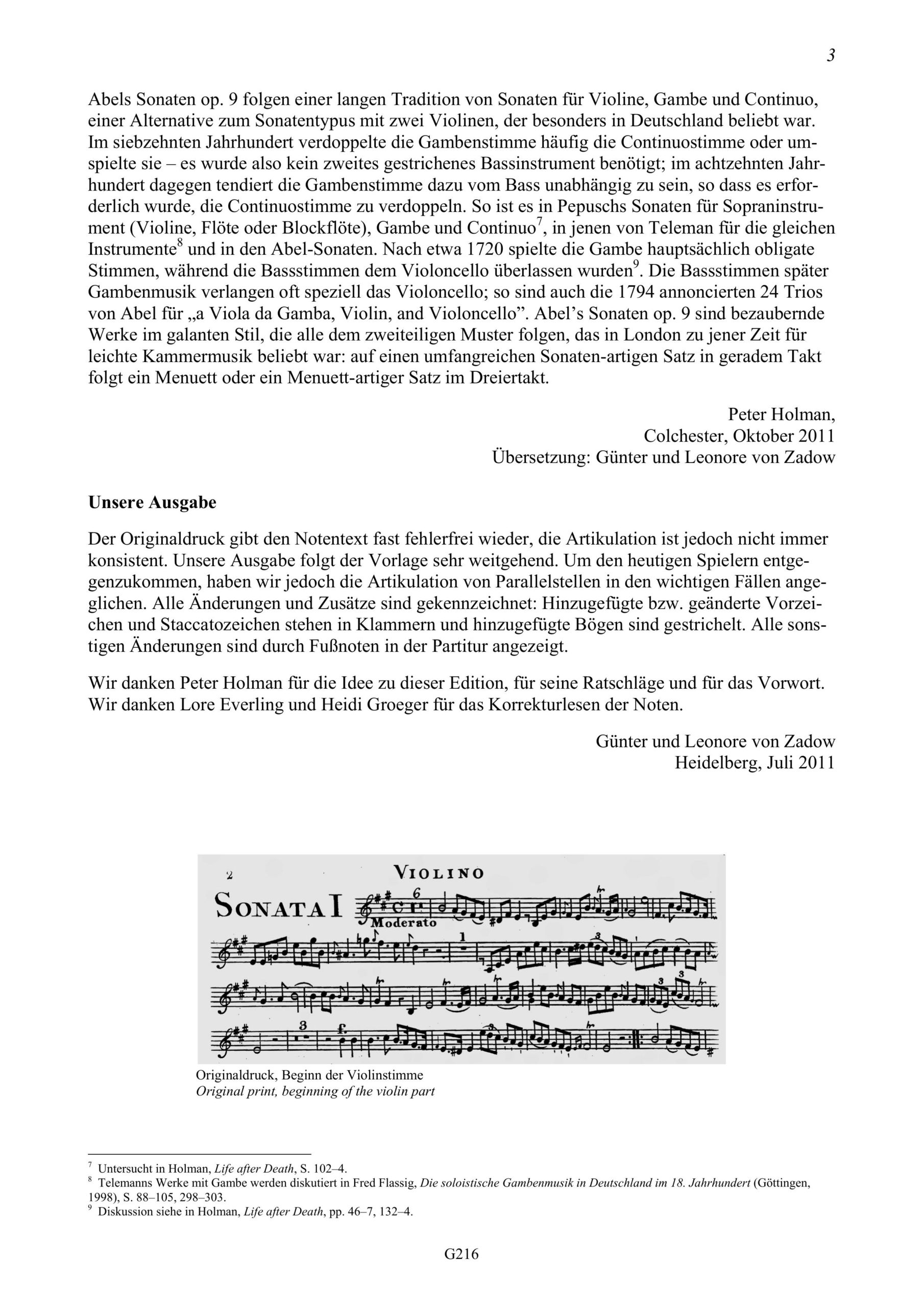 Carl Friedrich Abel (1723-1787) Six Sonatas op. 9 - für Violine, Violoncello/Viola da Gamba und Basso continuo – Bild 3