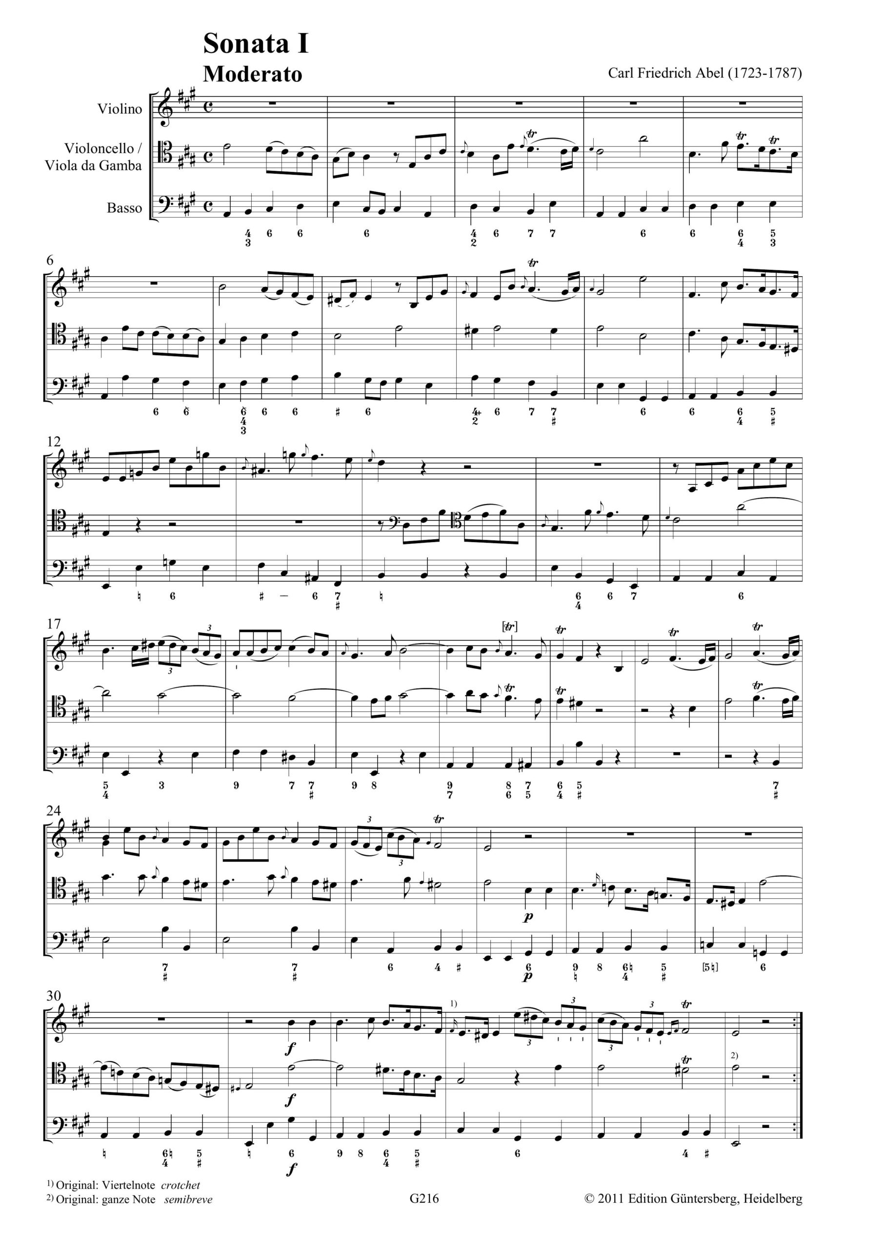 Carl Friedrich Abel (1723-1787) Six Sonatas op. 9 - für Violine, Violoncello/Viola da Gamba und Basso continuo – Bild 4