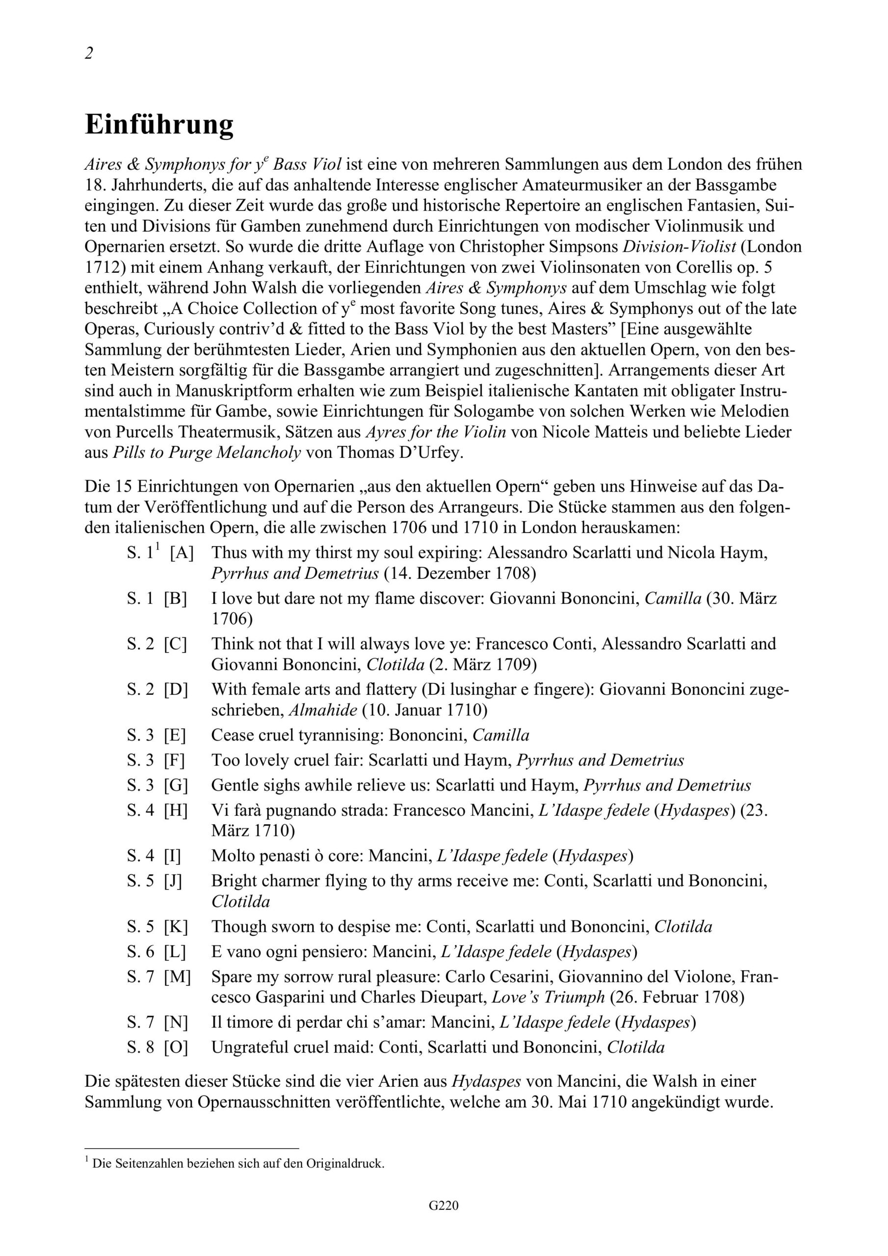 Anonym, London 1710 Aires & Symphonys - Opernmelodien und Stücke für den Unterricht für Viola da Gamba
solo – Bild 2