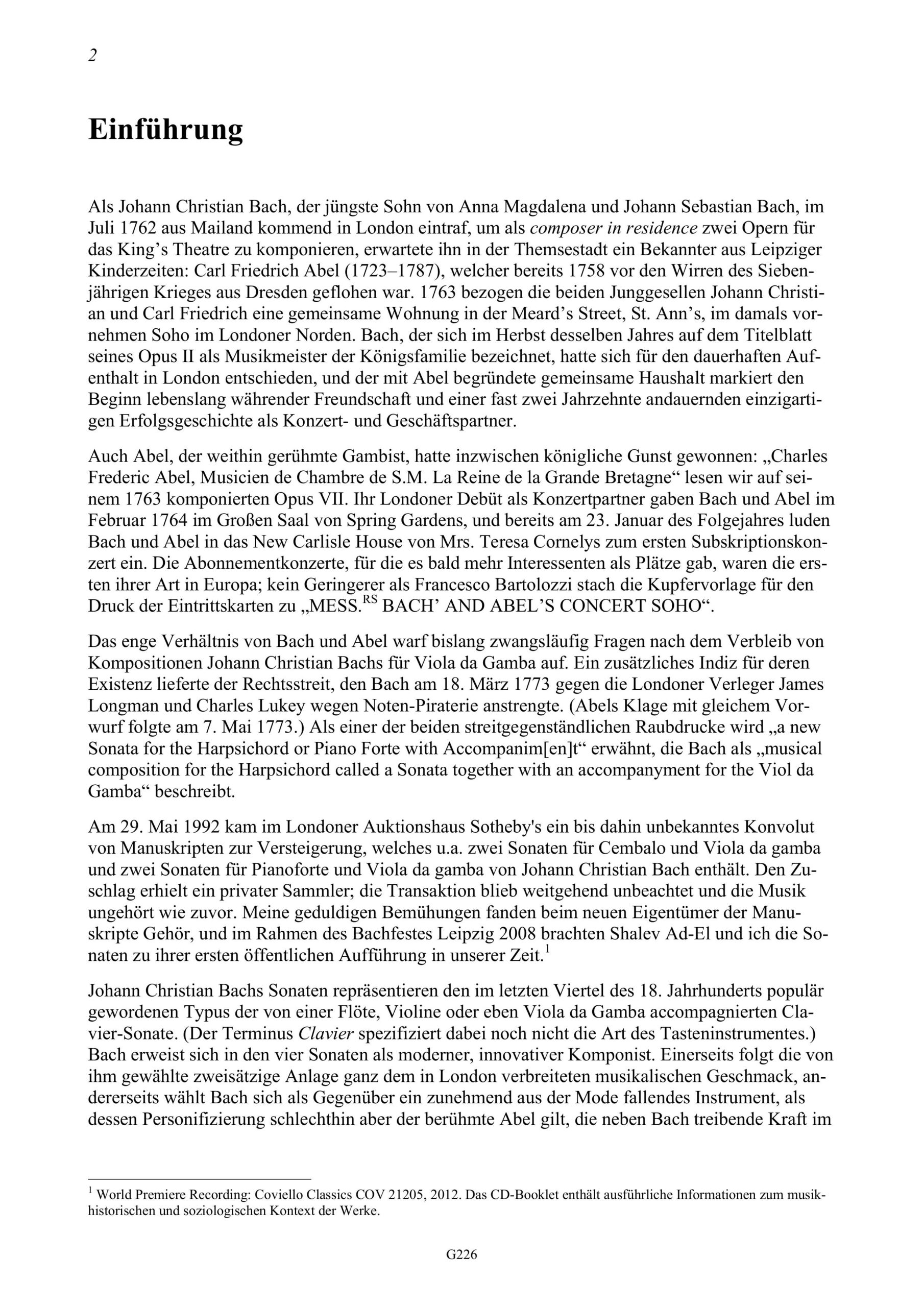 Johann Christian Bach (1735-1782) Vier Sonaten für Cembalo / Pianoforte und Viola da Gamba - Besprechungen / Reviews – Bild 2