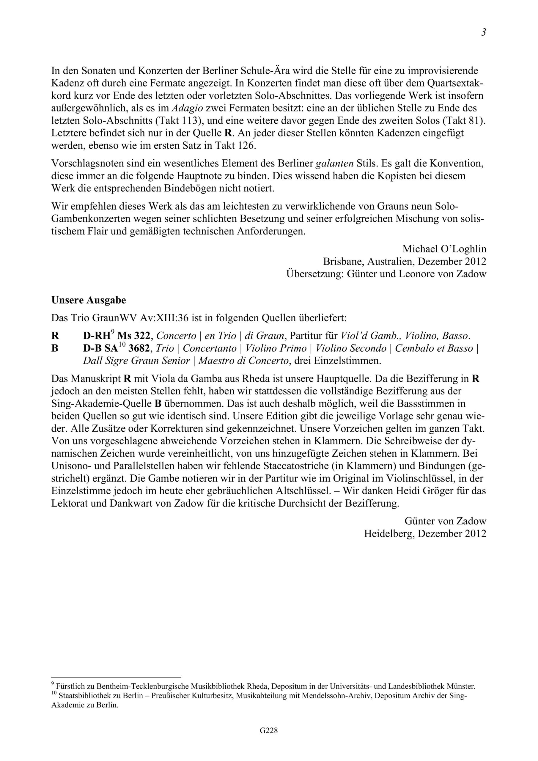 Johann Gottlieb Graun (1702/3-1771) Concerto en Trio, GraunWV Av:XIII:36 - für Viola da Gamba, Violine und Basso continuo – Bild 3