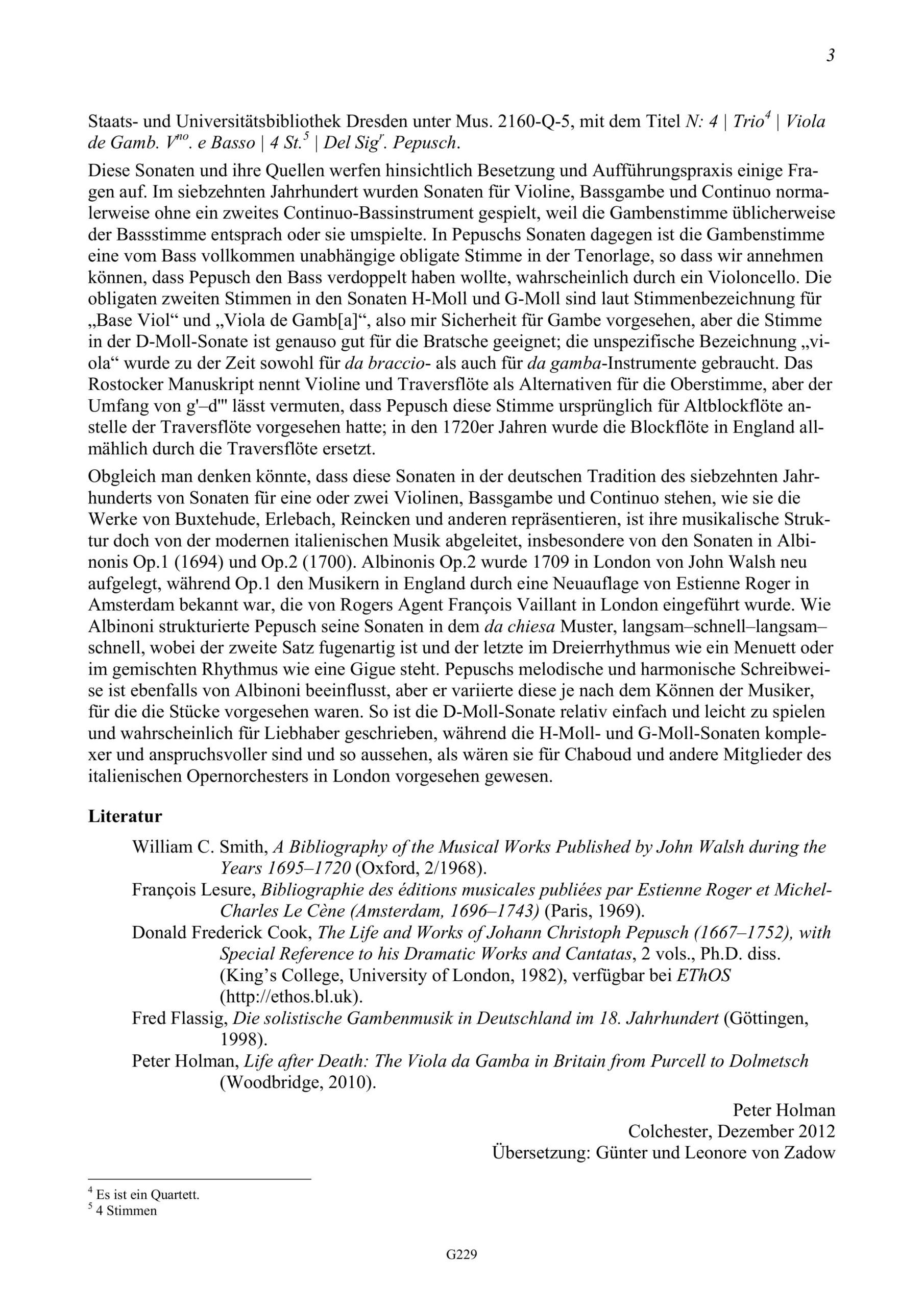 Johann Christoph Pepusch (1667-1752) Sonata D-Moll, Cook 2:023 - für Traversflöte/Blockflöte/Violine, Viola/Viola da Gamba und Basso
continuo – Bild 3
