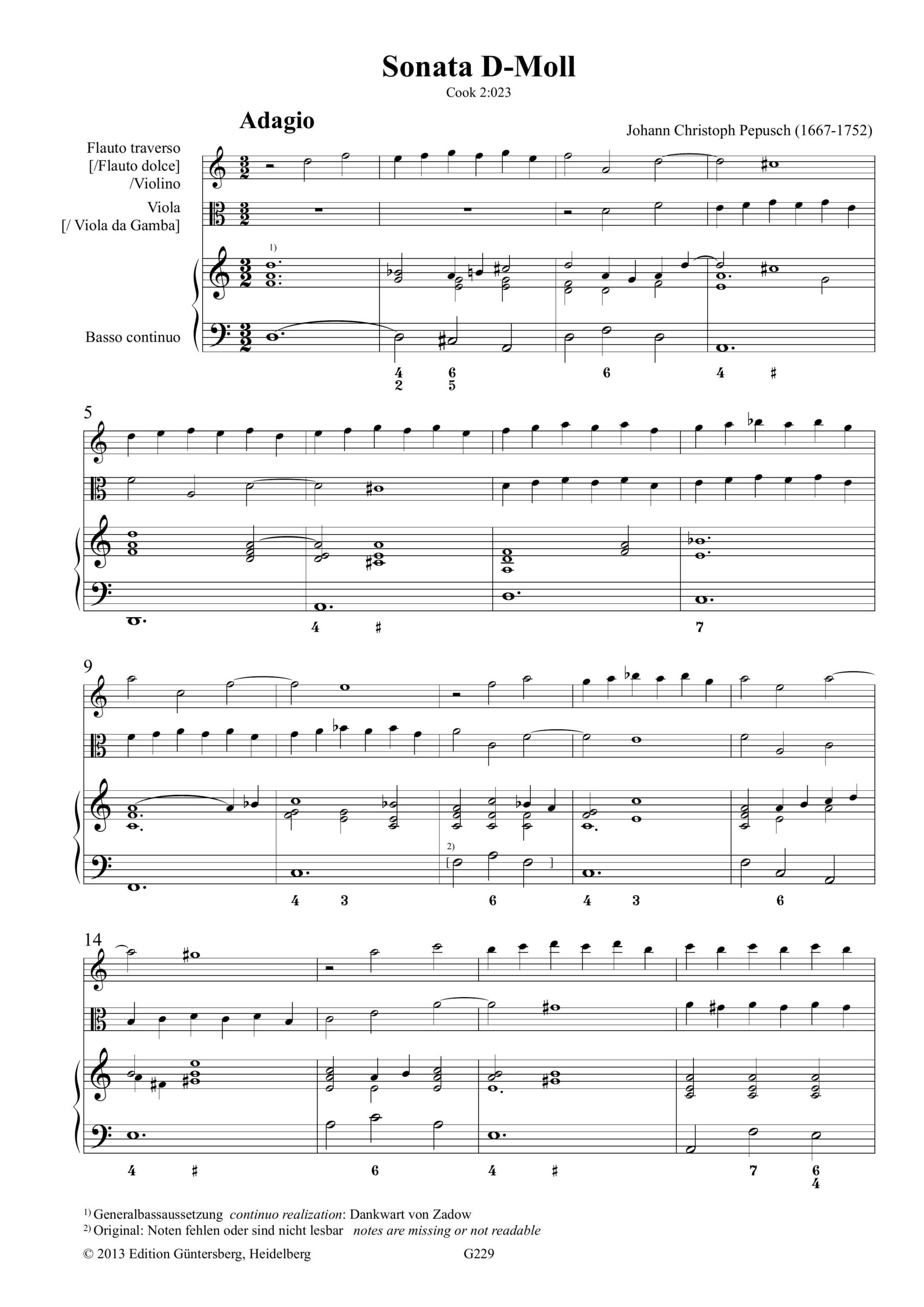 Johann Christoph Pepusch (1667-1752) Sonata D-Moll, Cook 2:023 - für Traversflöte/Blockflöte/Violine, Viola/Viola da Gamba und Basso
continuo – Bild 4