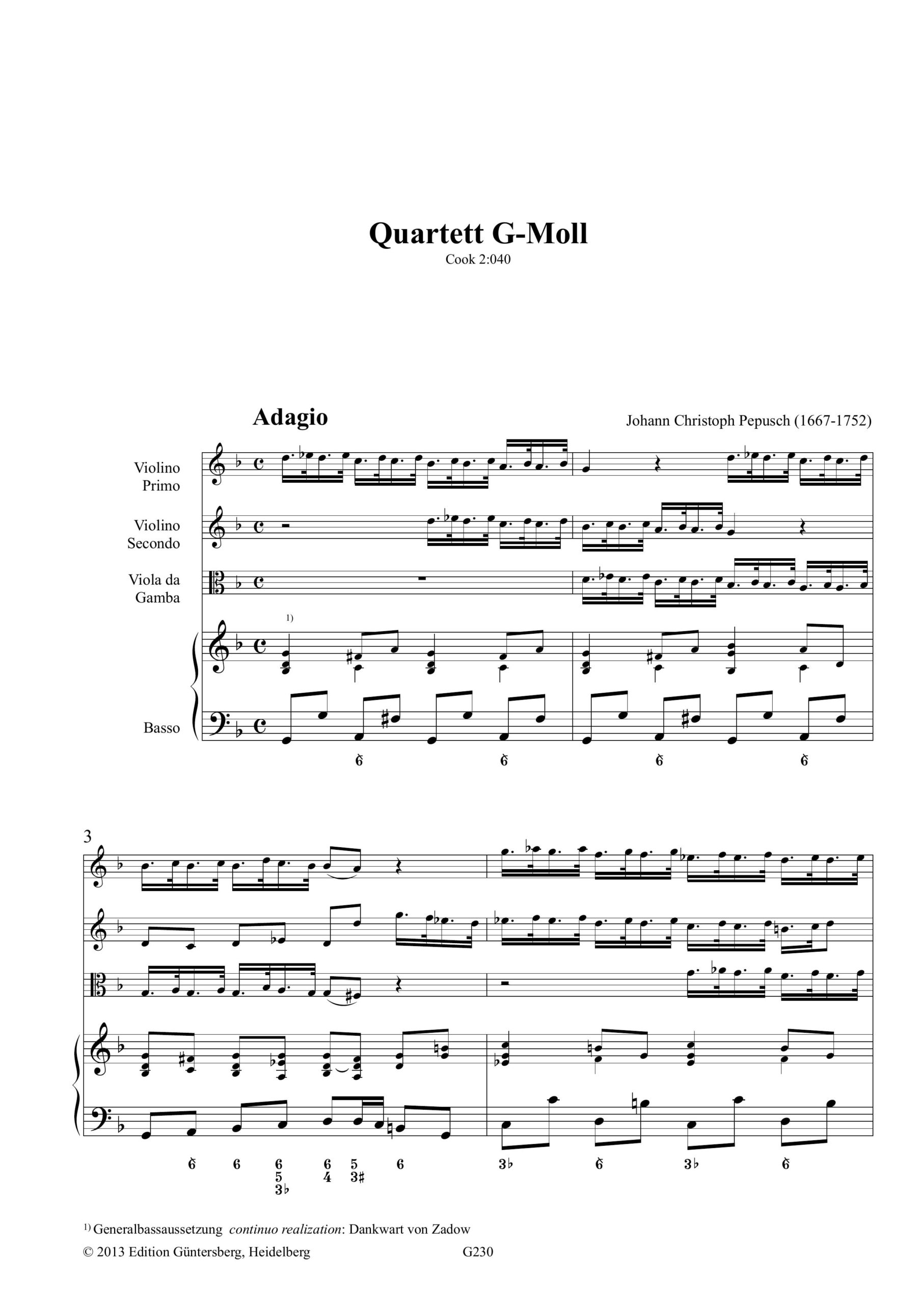 Johann Christoph Pepusch (1667-1752) Quartett G-Moll, Cook 2:040 - für zwei Violinen, Viola da Gamba und Basso continuo – Bild 4