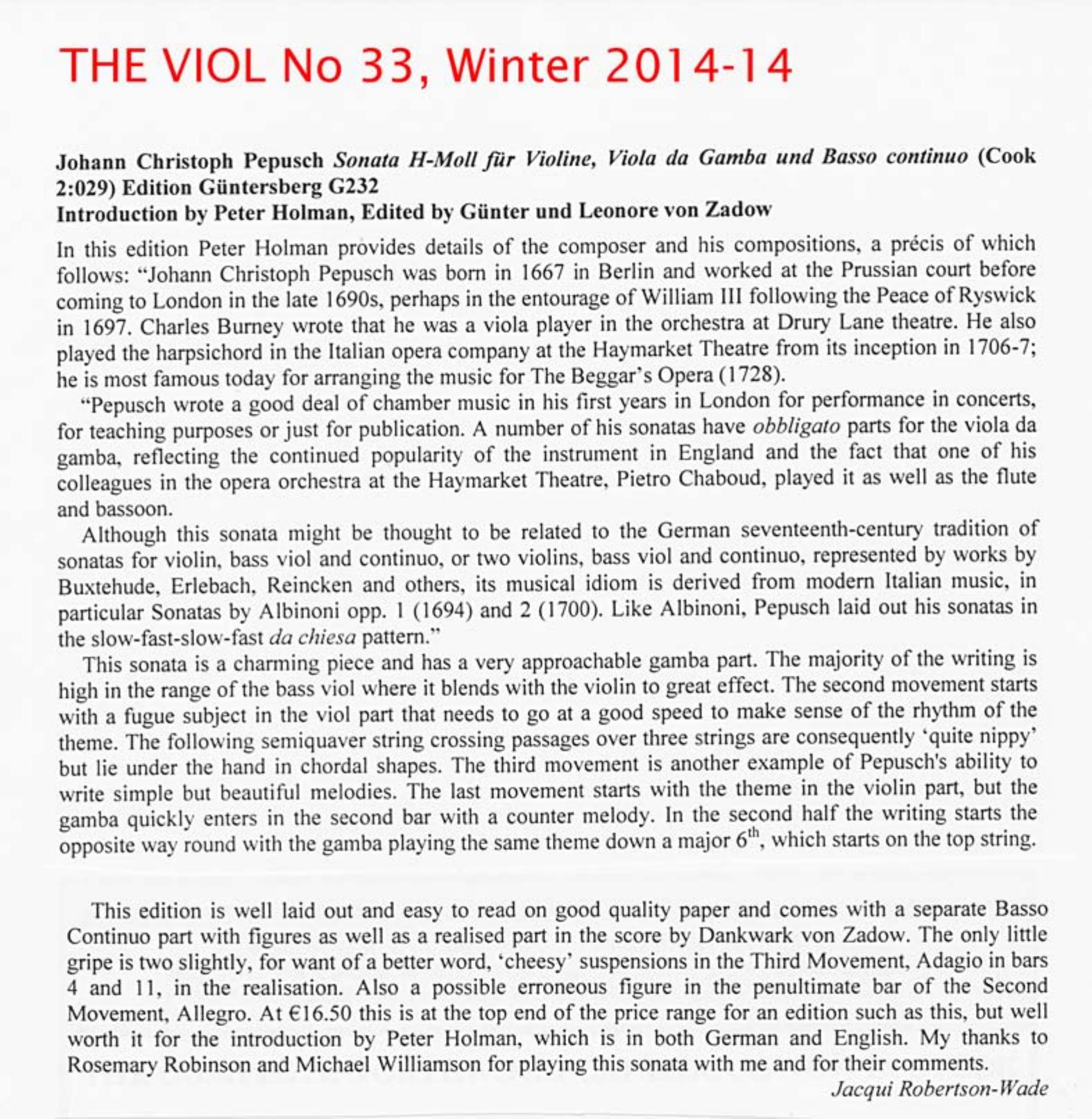 Johann Christoph Pepusch (1667-1752) Sonata H-Moll, Cook 2:029 - für Violine, Viola da Gamba und Basso continuo – Bild 4