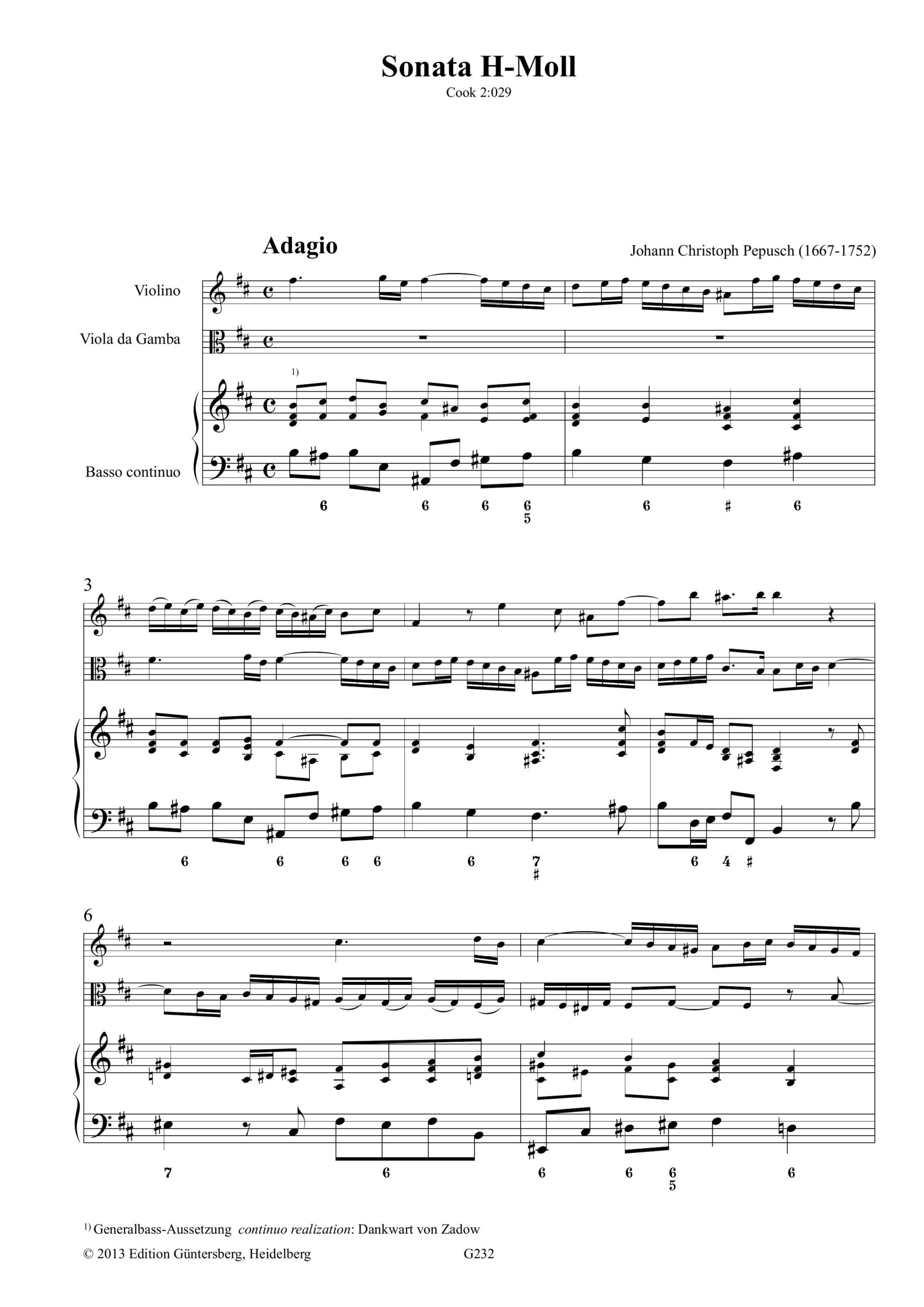 Johann Christoph Pepusch (1667-1752) Sonata H-Moll, Cook 2:029 - für Violine, Viola da Gamba und Basso continuo – Bild 5