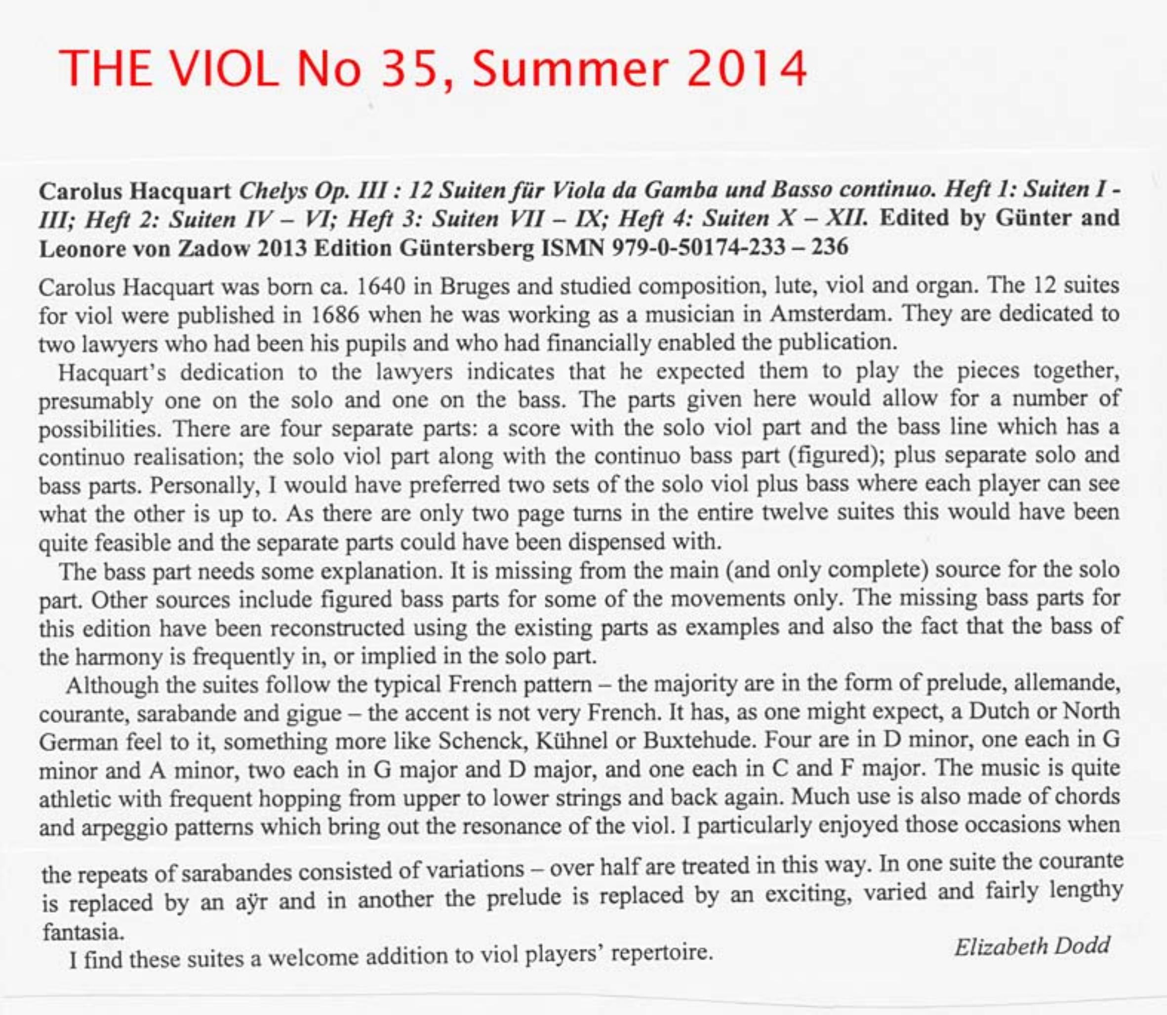 Carolus Hacquart (ca. 1640 - ca.1701) Chelys - 12 Suiten für Viola da Gamba und Basso continuo Op. III – Bild 4