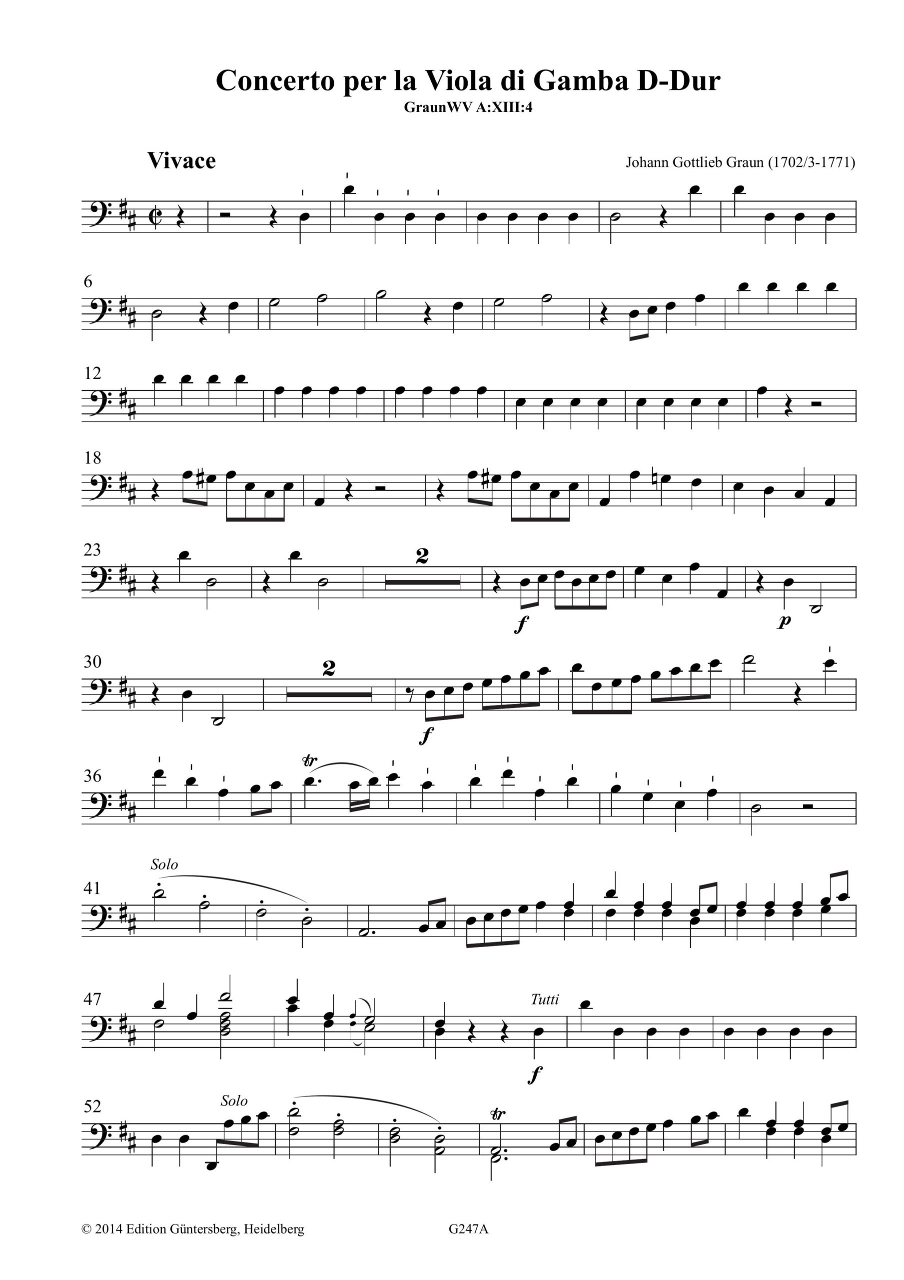 Johann Gottlieb Graun (1702/3-1771) Concerto per la Viola di Gamba D-Dur, GraunWV A:XIII:4 - für Viola da Gamba und Streichorchester – Bild 7