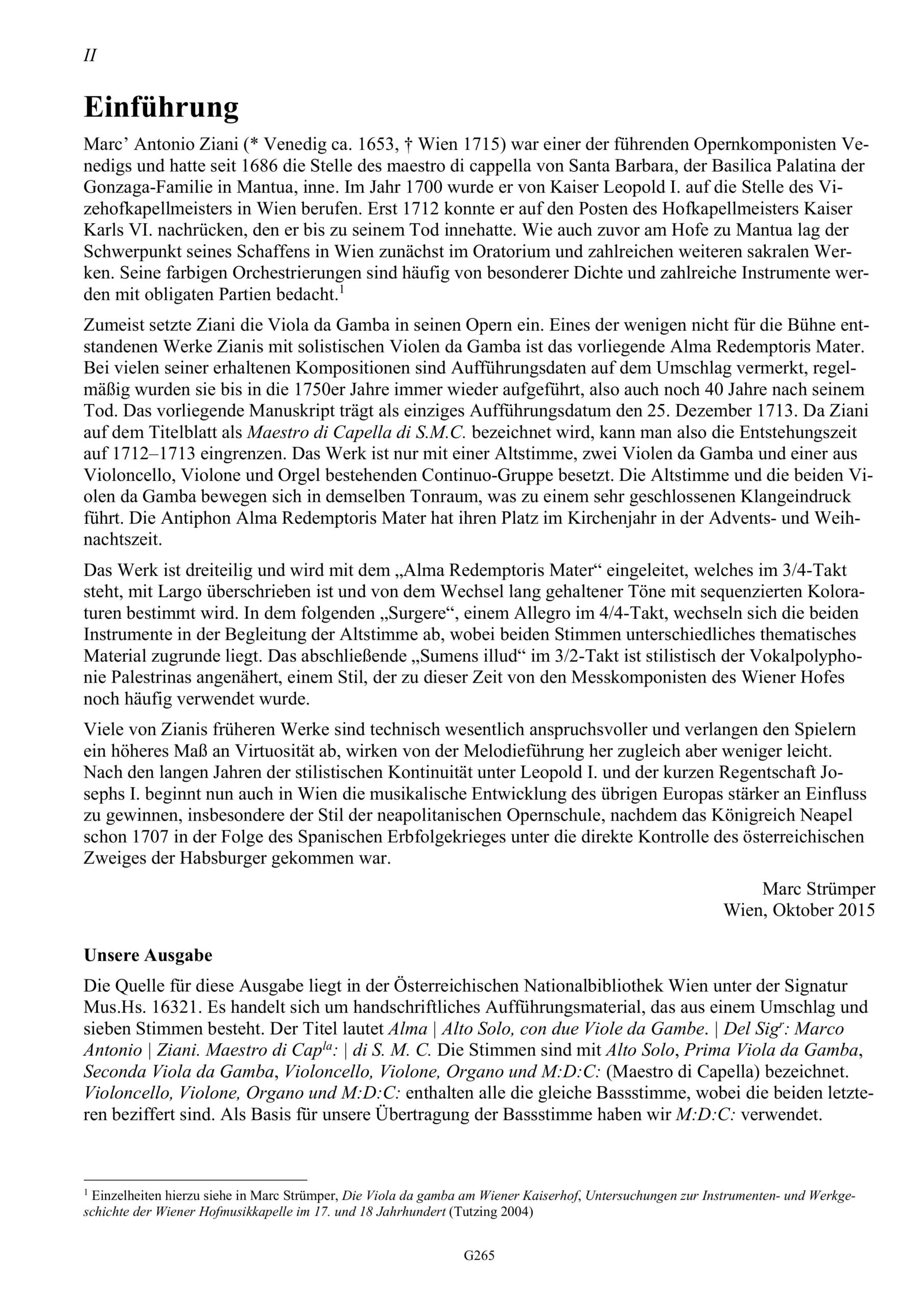 Marc' Antonio Ziani (~1653-1715) Alma
Redemptoris Mater - Geistliche Solomotette für Alt, zwei Violen da Gamba und Basso
continuo, Wien 1713 – Bild 2